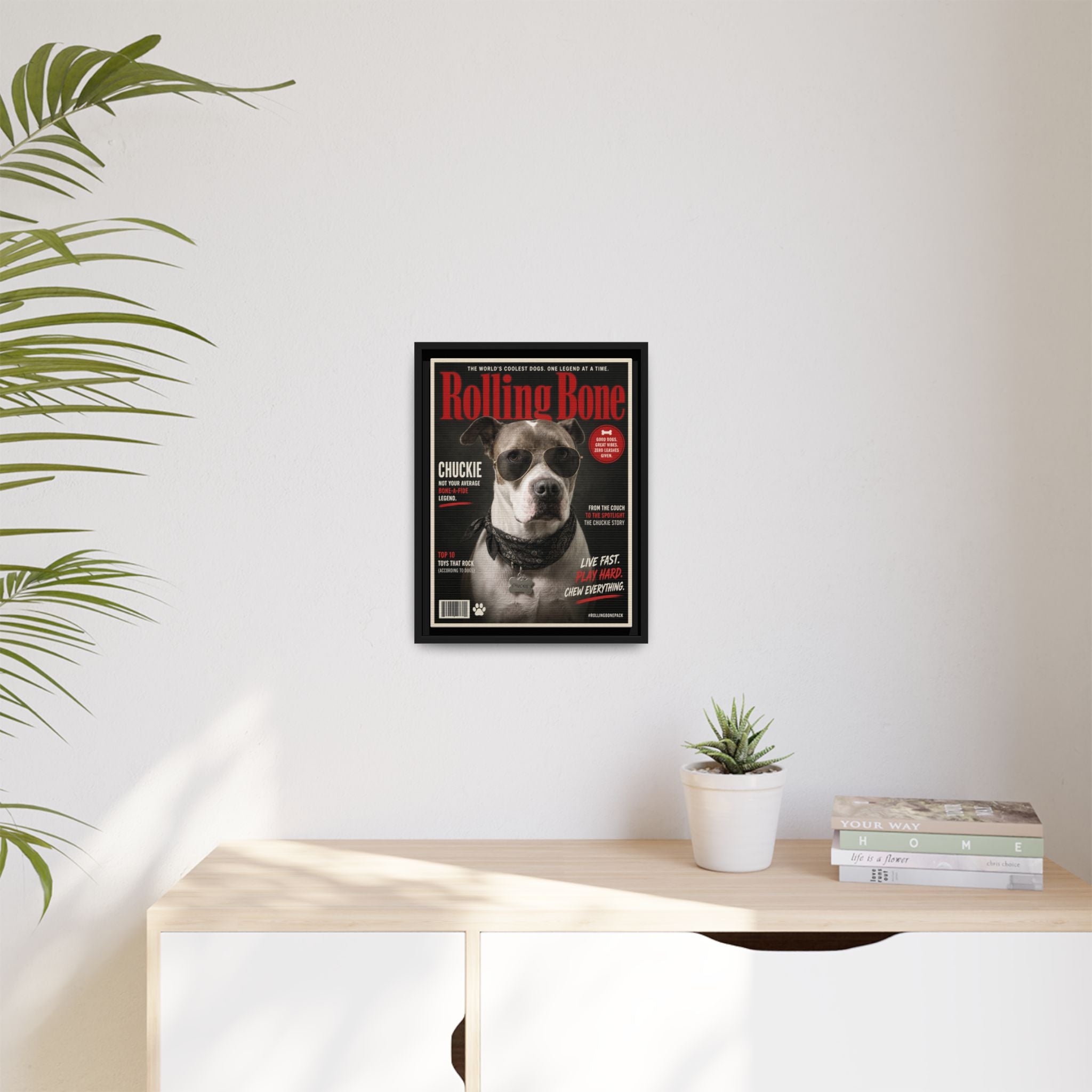 Rolling Bone Magazine Personalized Pet Framed Canvas — Custom Dog Portrait Framed Canvas Wall Art, Made to Order