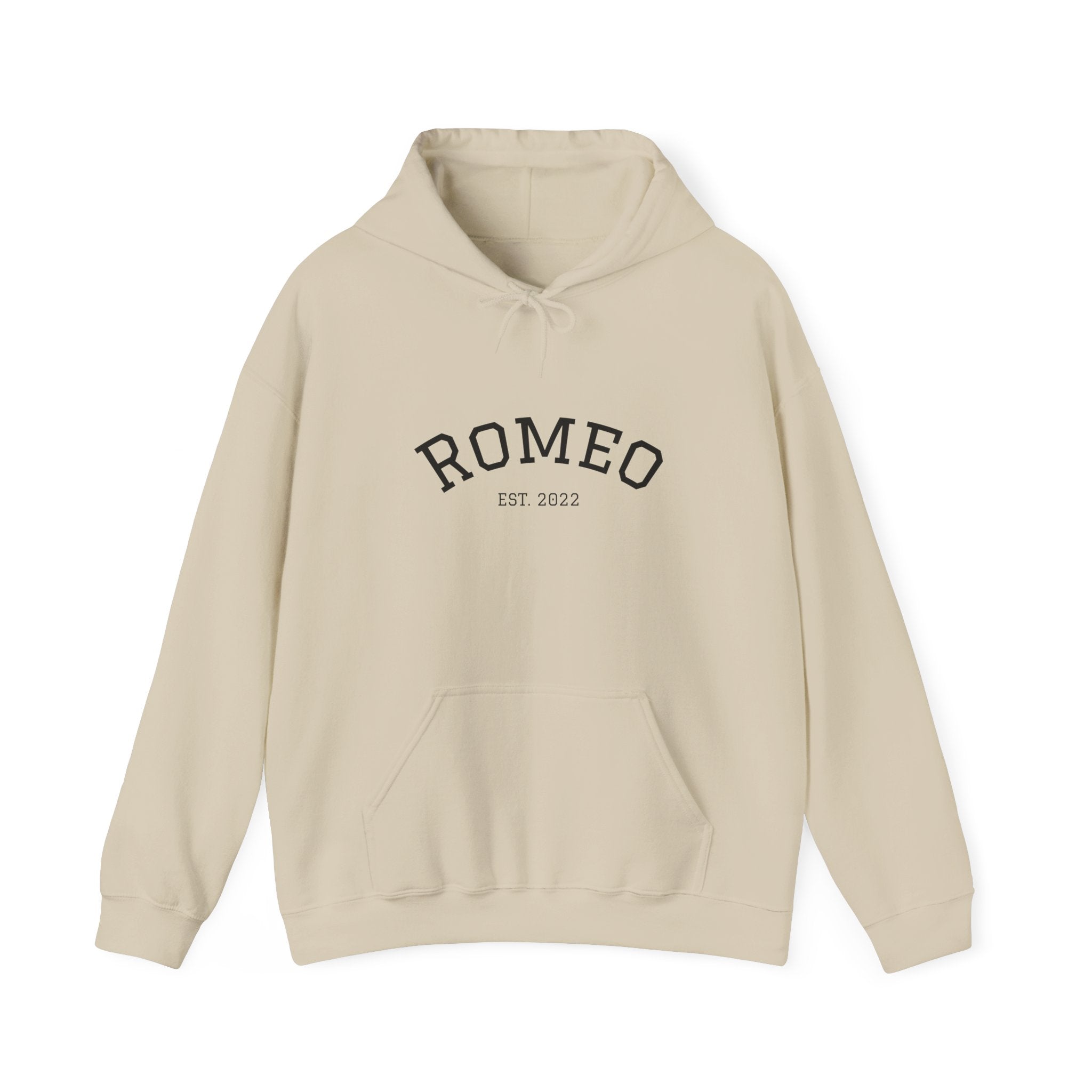 Romeo Personalized Dog Portrait Hoodie — "ROMEO" Front Text & Custom Back Pet Illustration