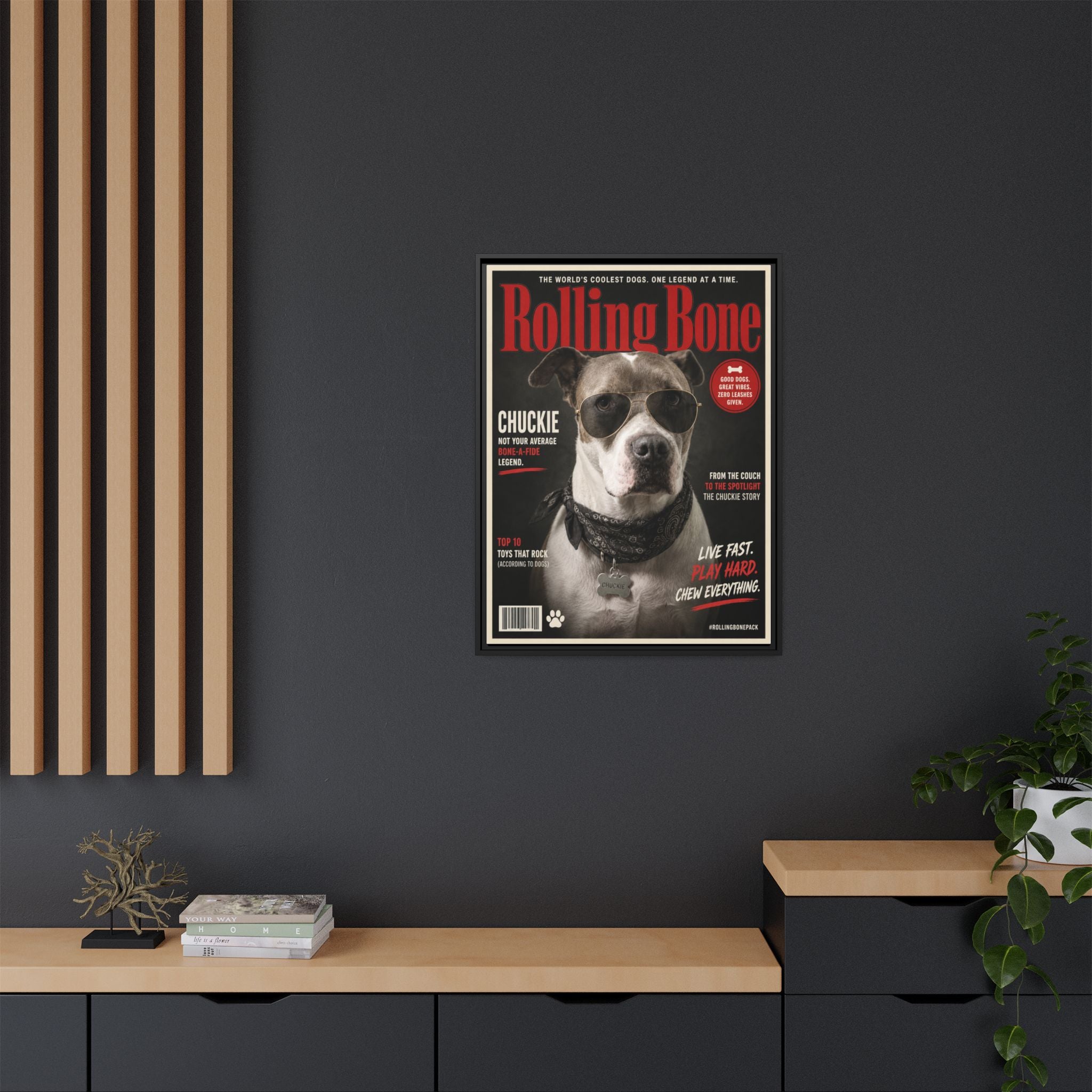 Rolling Bone Magazine Personalized Pet Framed Canvas — Custom Dog Portrait Framed Canvas Wall Art, Made to Order