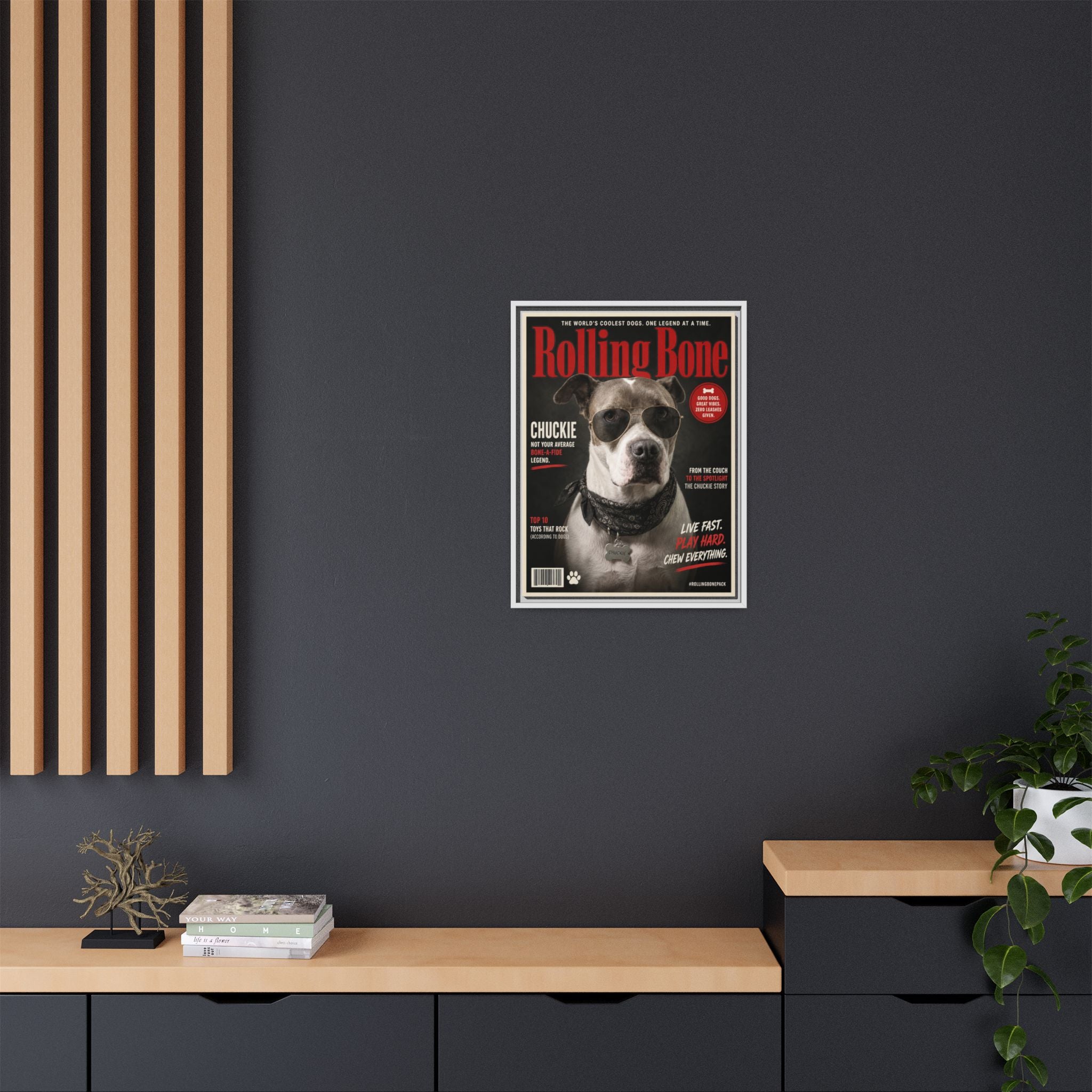 Rolling Bone Magazine Personalized Pet Framed Canvas — Custom Dog Portrait Framed Canvas Wall Art, Made to Order