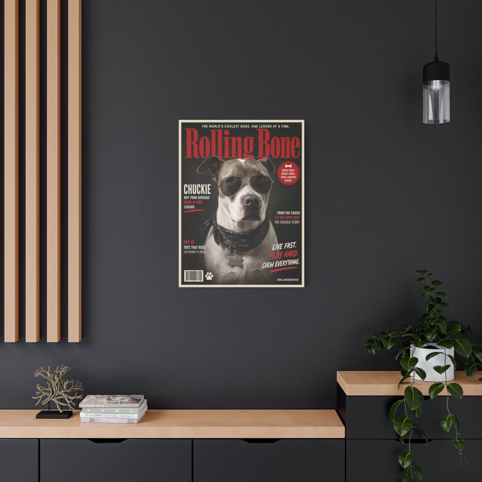 Rolling Bone Magazine Personalized Pet Canvas — Custom Dog Portrait Stretched Canvas Wall Art, Made to Order