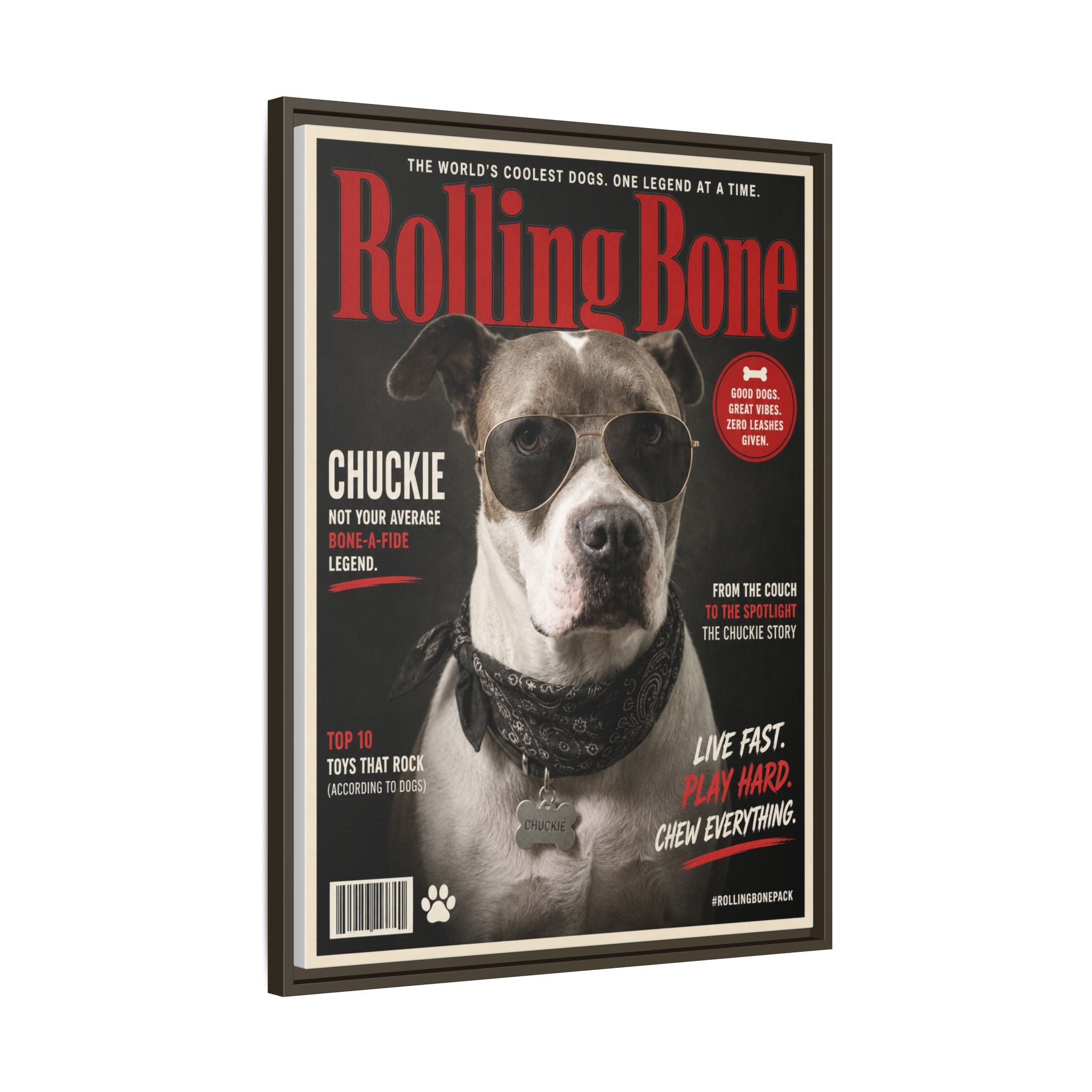Rolling Bone Magazine Personalized Pet Framed Canvas — Custom Dog Portrait Framed Canvas Wall Art, Made to Order