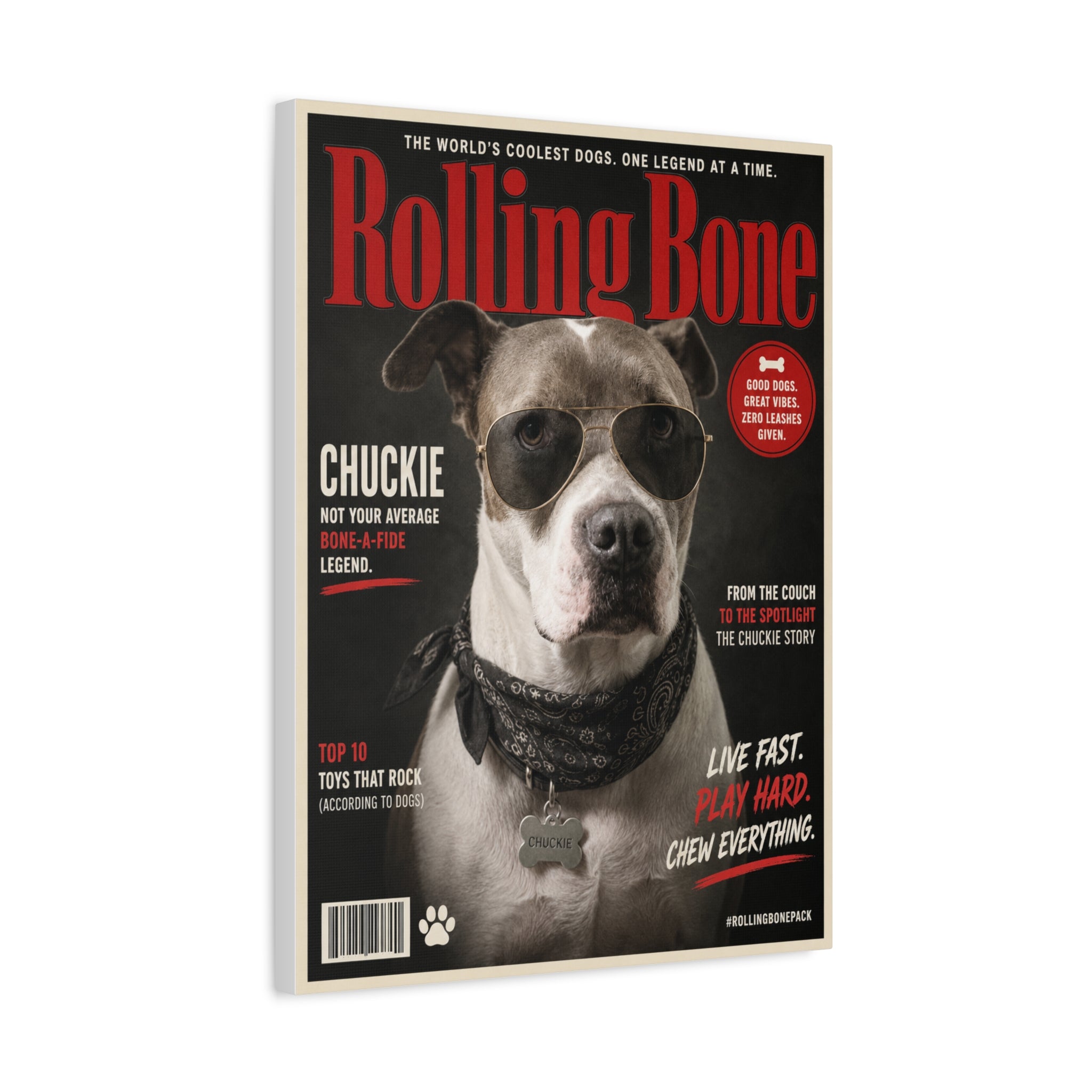 Rolling Bone Magazine Personalized Pet Canvas — Custom Dog Portrait Stretched Canvas Wall Art, Made to Order