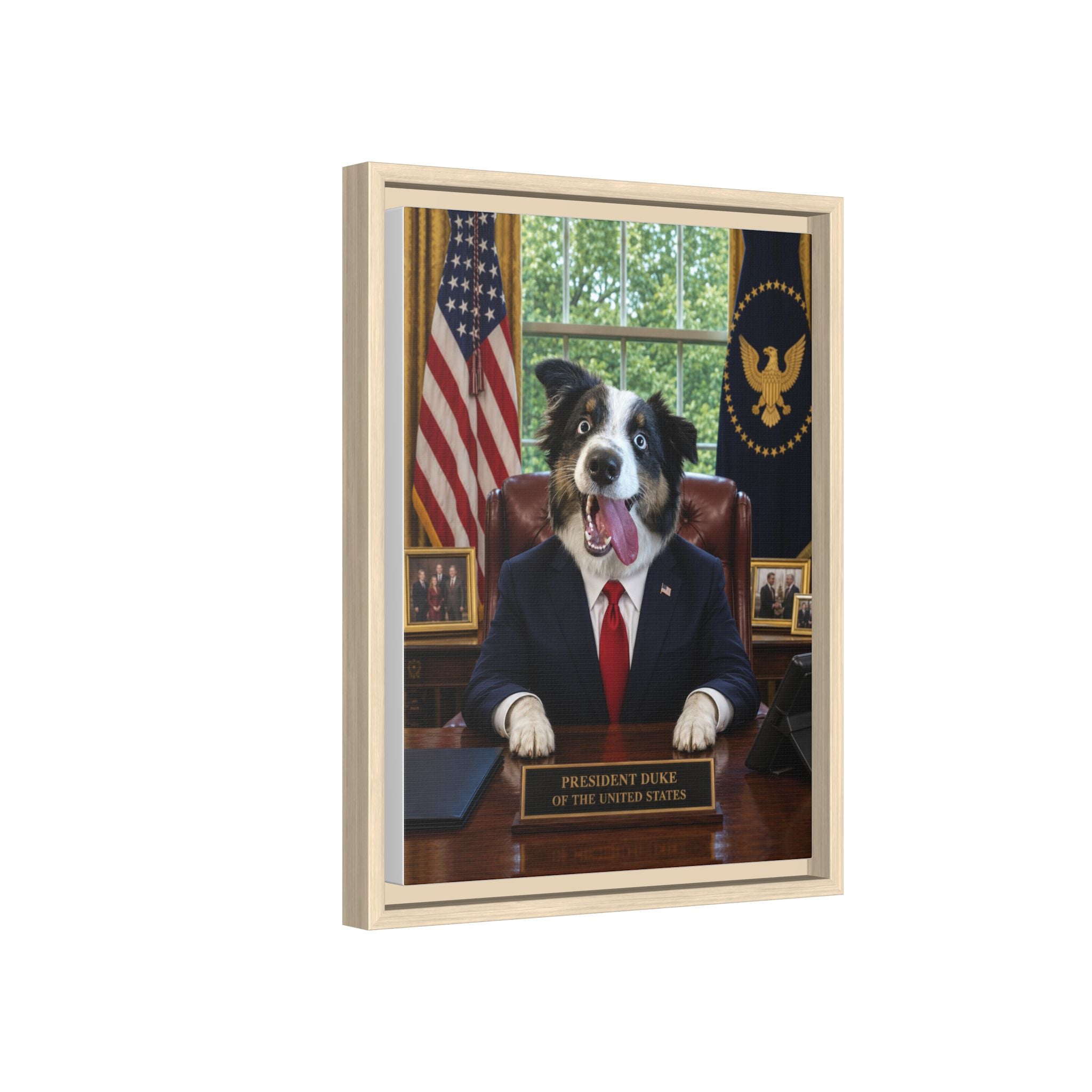President Personalized Pet Framed Canvas — Custom Dog Portrait Framed Canvas Wall Art, Made to Order
