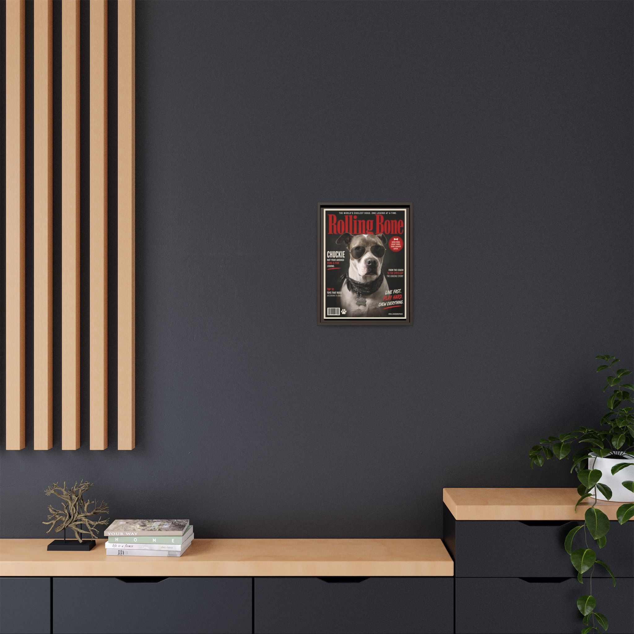 Rolling Bone Magazine Personalized Pet Framed Canvas — Custom Dog Portrait Framed Canvas Wall Art, Made to Order