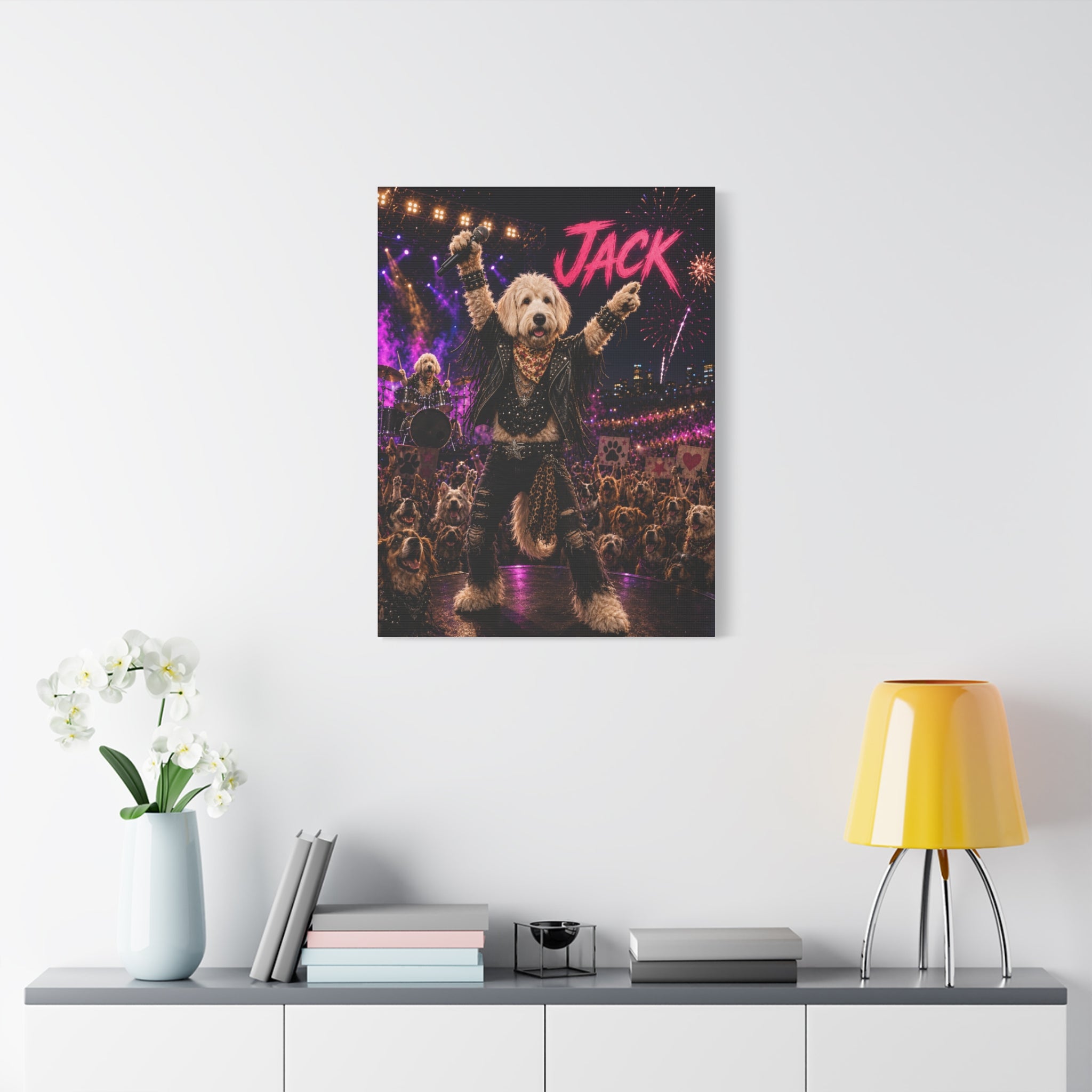 Rockstar Personalized Pet Canvas — Custom Dog Portrait Stretched Canvas Wall Art, Made to Order