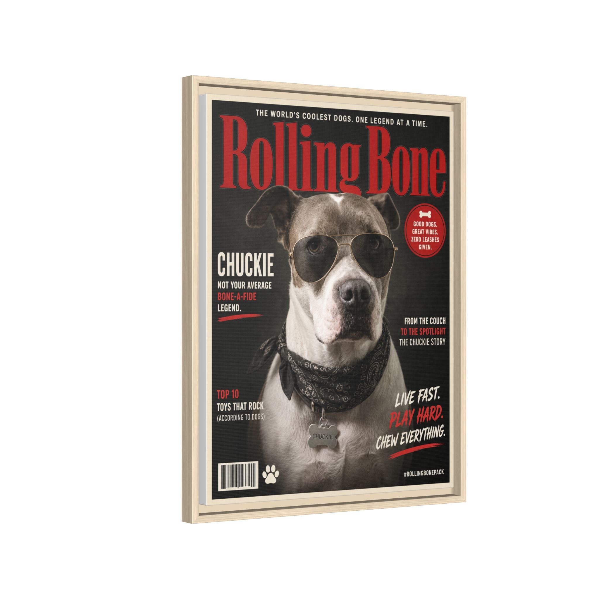 Rolling Bone Magazine Personalized Pet Framed Canvas — Custom Dog Portrait Framed Canvas Wall Art, Made to Order