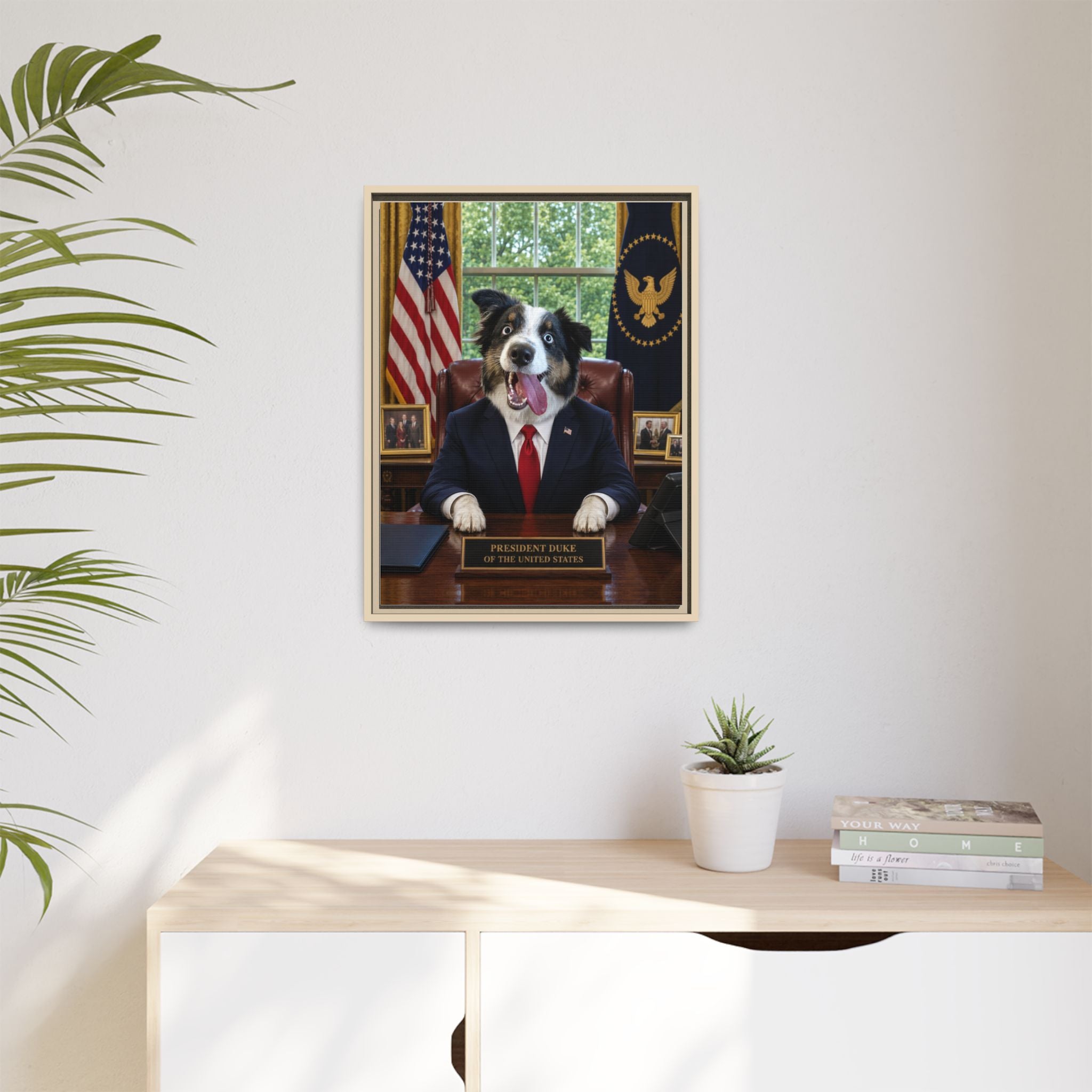 President Personalized Pet Framed Canvas — Custom Dog Portrait Framed Canvas Wall Art, Made to Order