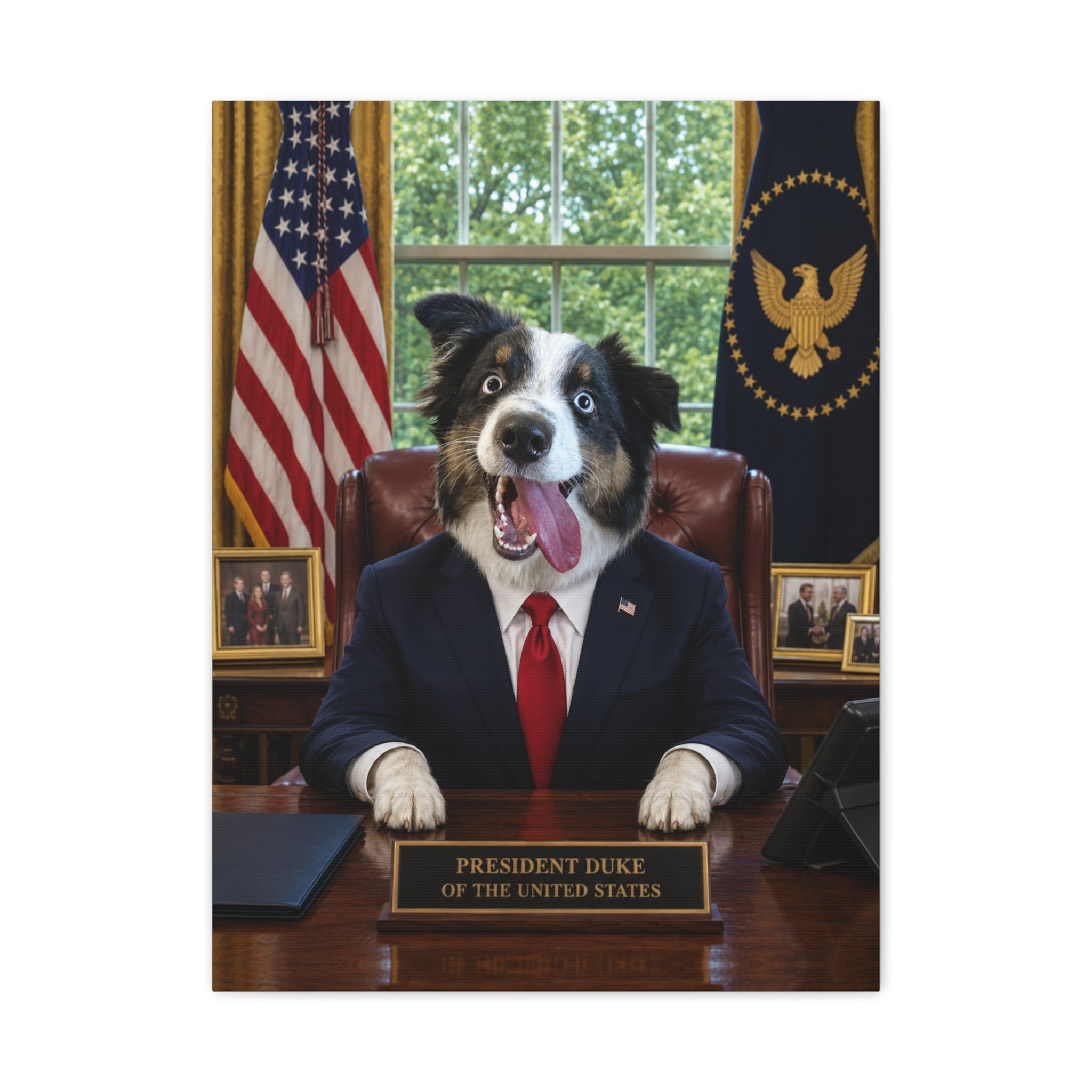 President Personalized Pet Canvas — Custom Dog Portrait Stretched Canvas Wall Art, Made to Order
