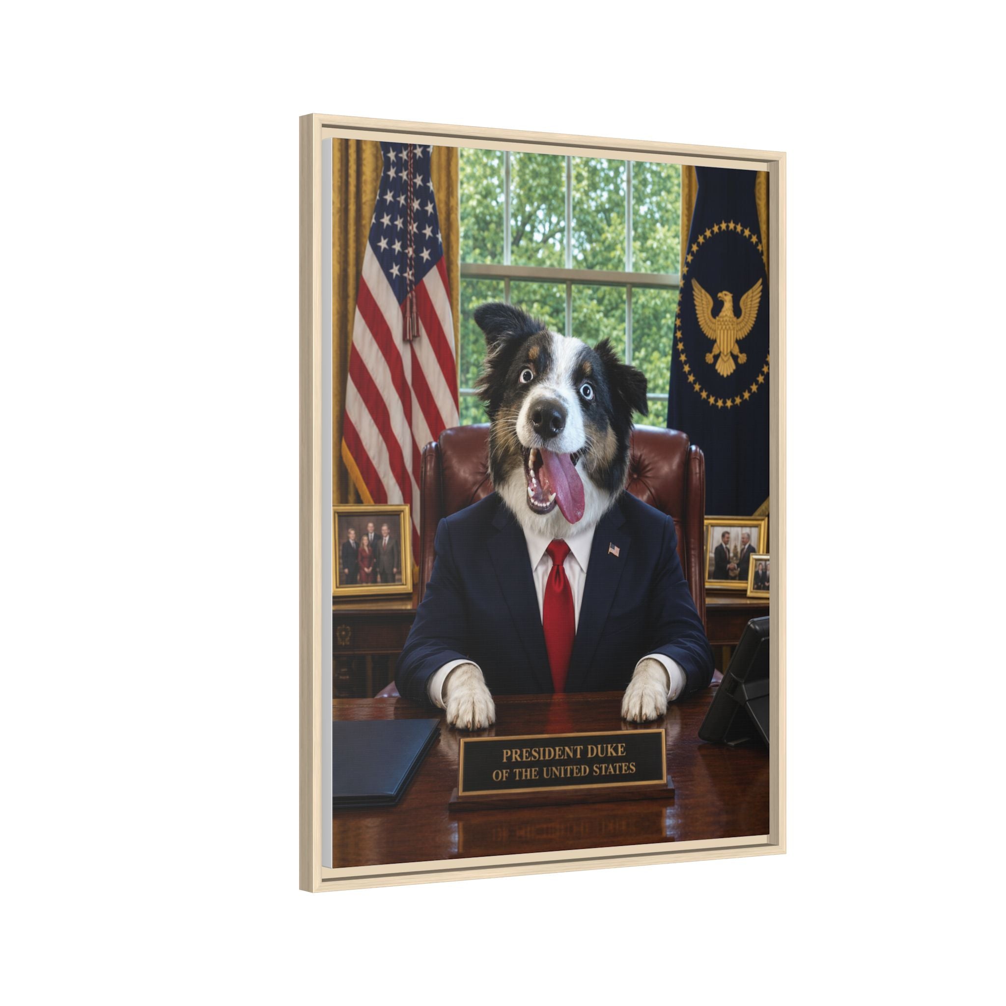 President Personalized Pet Framed Canvas — Custom Dog Portrait Framed Canvas Wall Art, Made to Order
