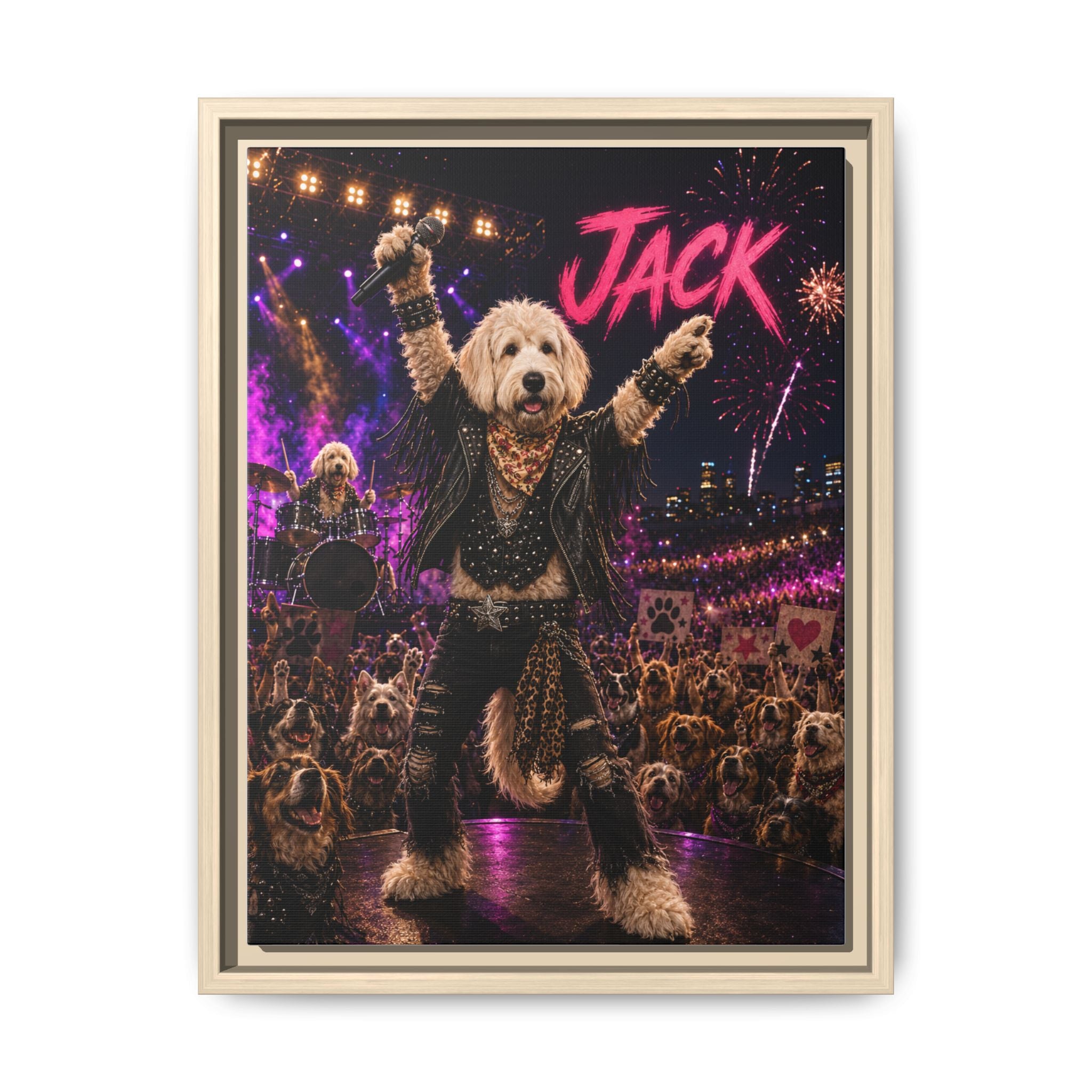 Rockstar Personalized Pet Framed Canvas — Custom Dog Portrait Framed Canvas Wall Art, Made to Order