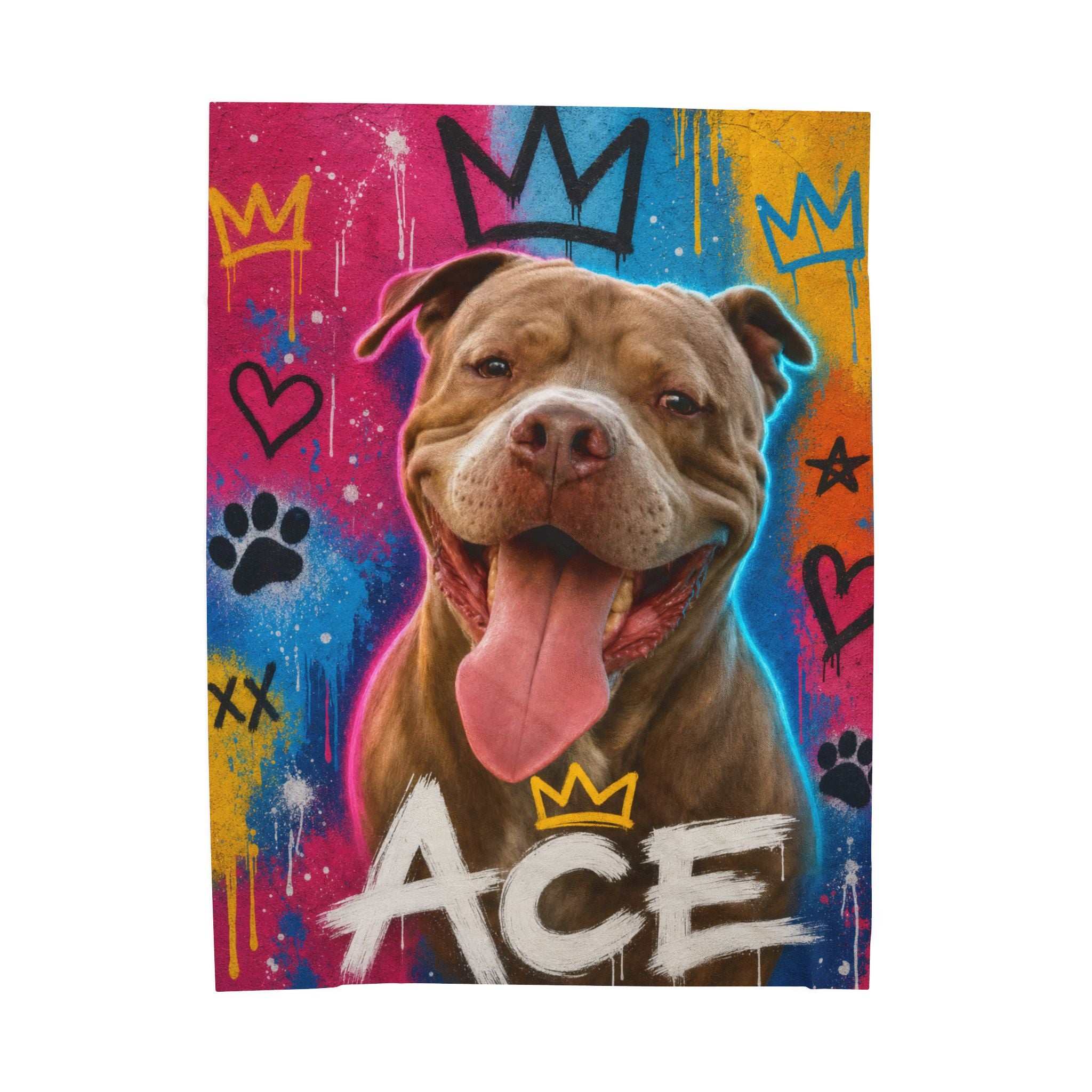 Street Art Personalized Pet Blanket — Custom Graffiti Portrait Velveteen Plush Throw, 3 Sizes