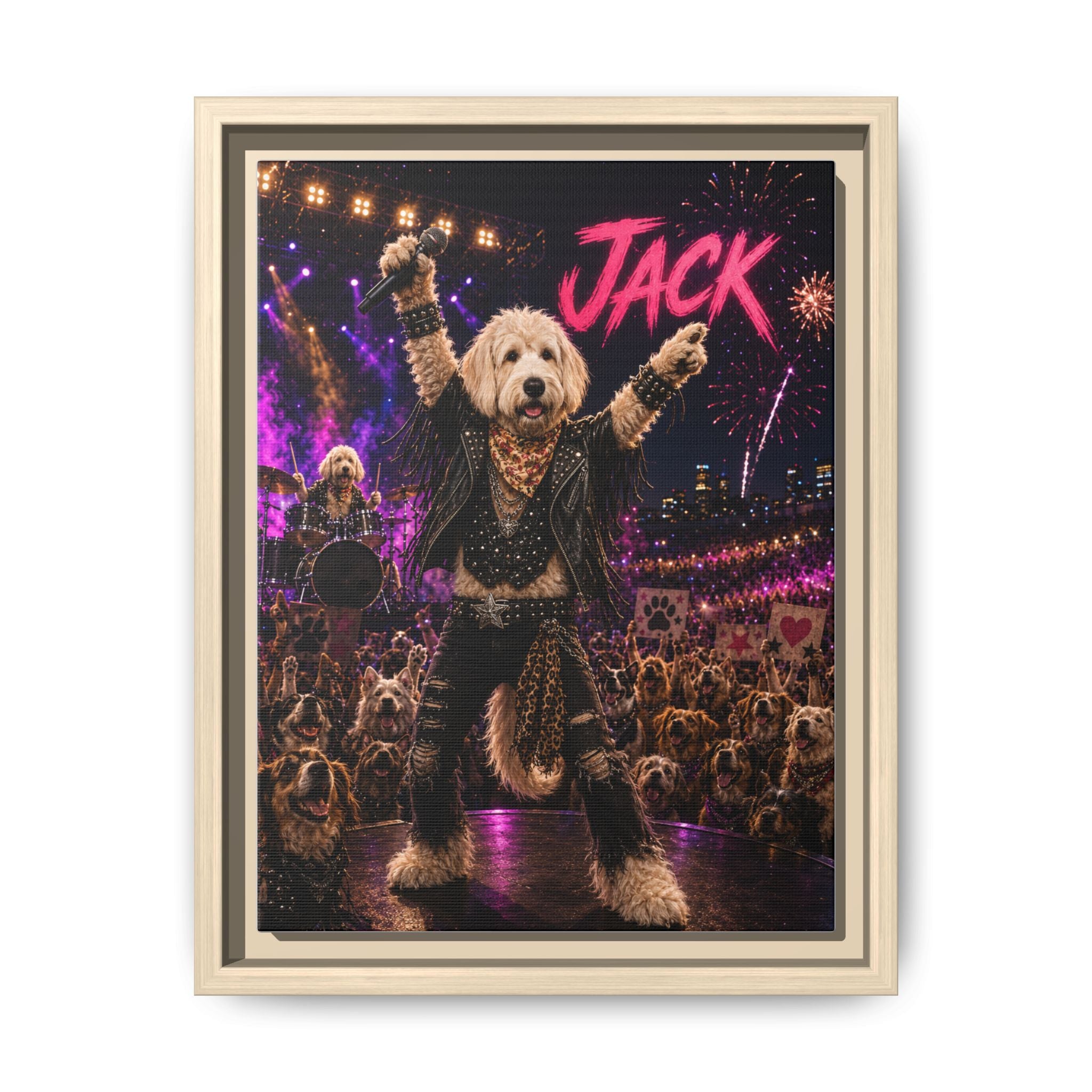 Rockstar Personalized Pet Framed Canvas — Custom Dog Portrait Framed Canvas Wall Art, Made to Order