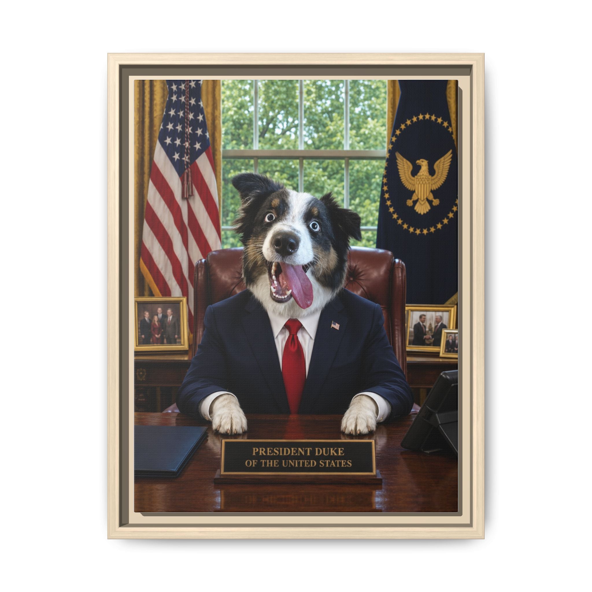 President Personalized Pet Framed Canvas — Custom Dog Portrait Framed Canvas Wall Art, Made to Order
