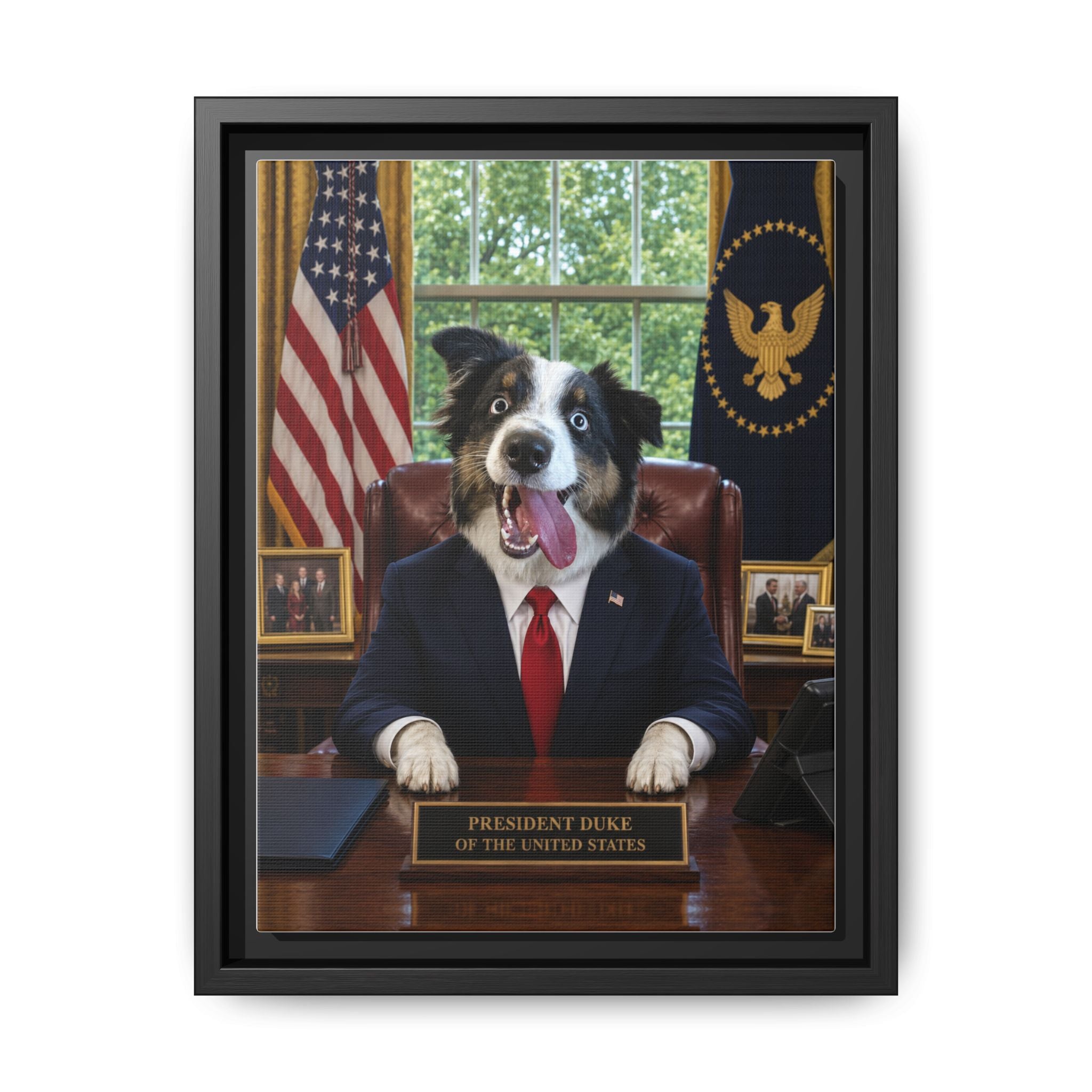 President Personalized Pet Framed Canvas — Custom Dog Portrait Framed Canvas Wall Art, Made to Order