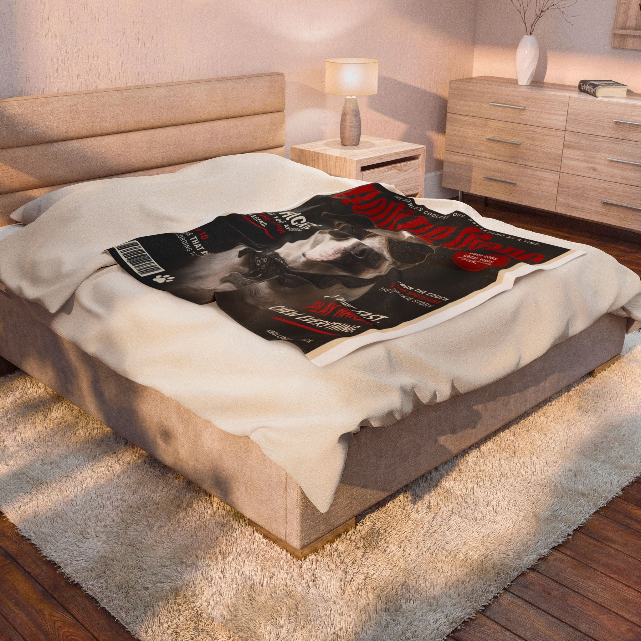 Rolling Bone Magazine Personalized Pet Blanket — Funny Cover Star Pet Velveteen Plush Throw, 3 Sizes