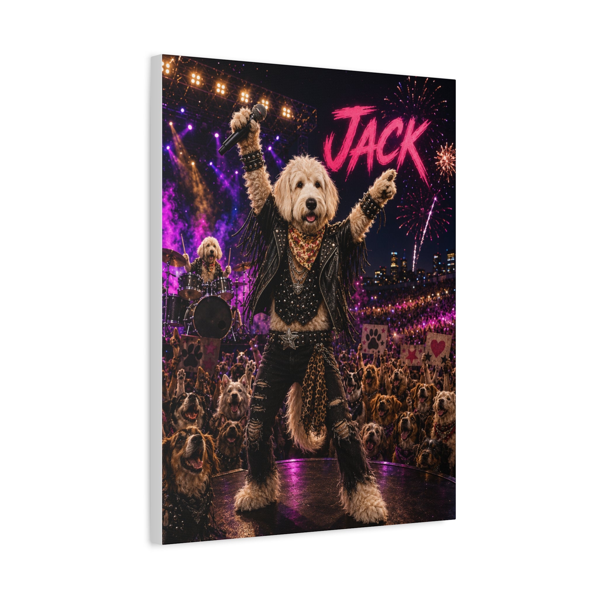 Rockstar Personalized Pet Canvas — Custom Dog Portrait Stretched Canvas Wall Art, Made to Order
