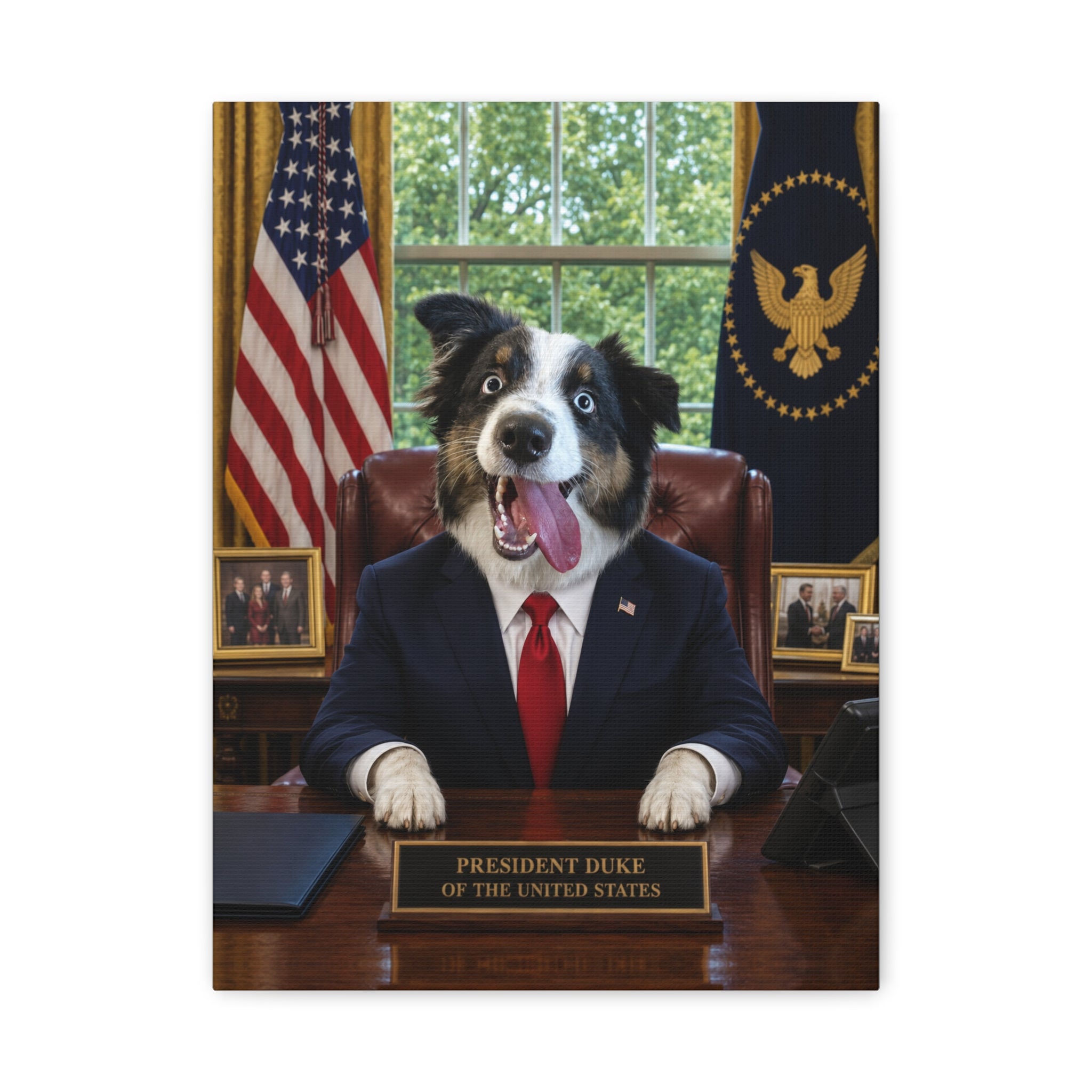 President Personalized Pet Canvas — Custom Dog Portrait Stretched Canvas Wall Art, Made to Order