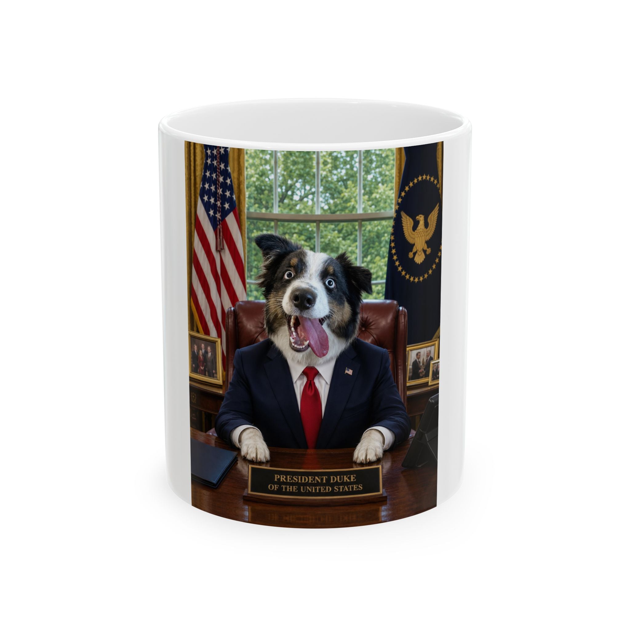 President Personalized Dog Ceramic Mug — Funny Oval Office Pet Coffee Cup, 11oz & 15oz