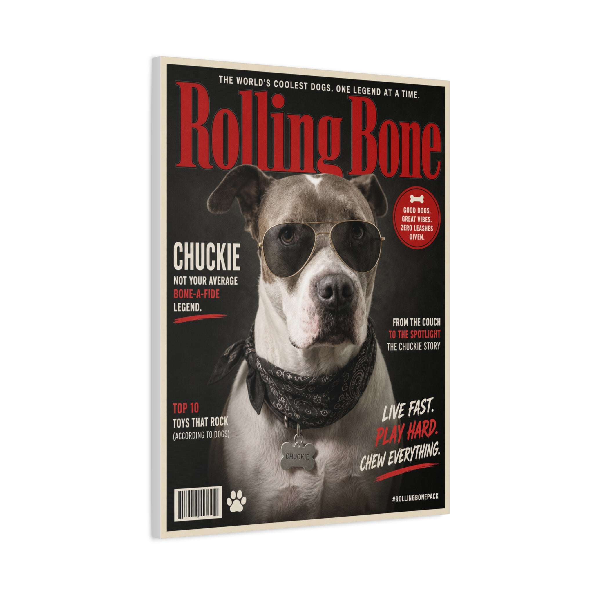 Rolling Bone Magazine Personalized Pet Canvas — Custom Dog Portrait Stretched Canvas Wall Art, Made to Order