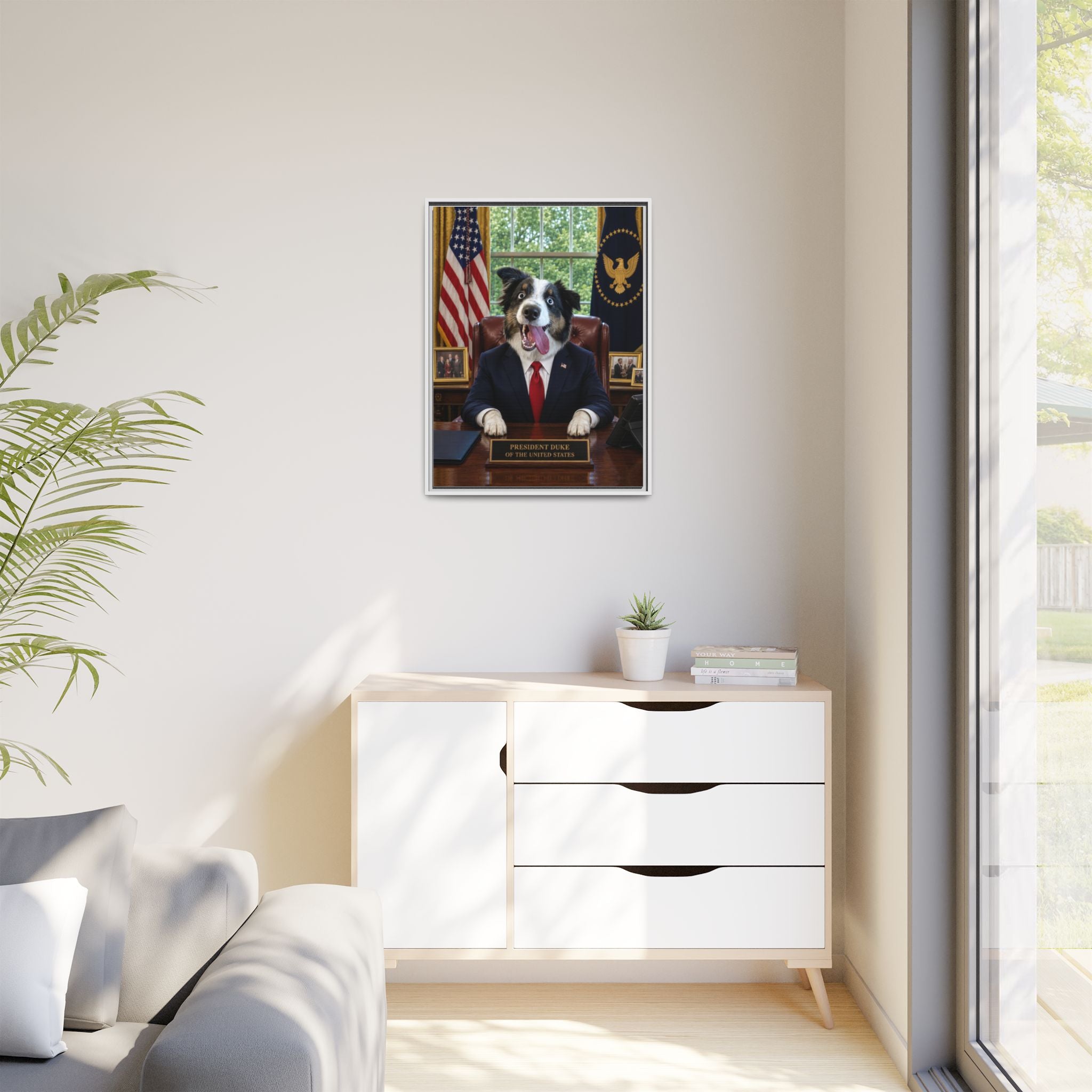 President Personalized Pet Framed Canvas — Custom Dog Portrait Framed Canvas Wall Art, Made to Order
