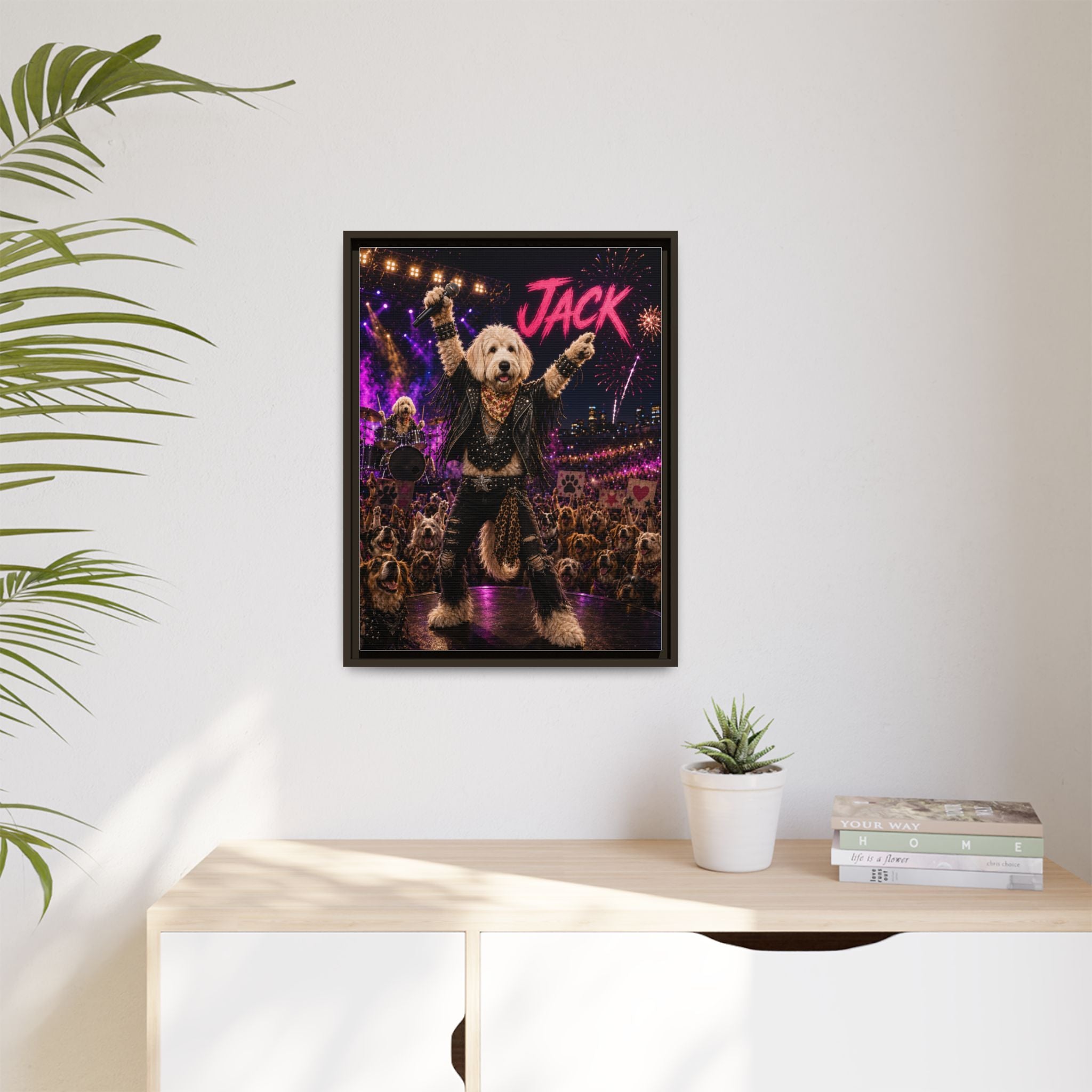 Rockstar Personalized Pet Framed Canvas — Custom Dog Portrait Framed Canvas Wall Art, Made to Order