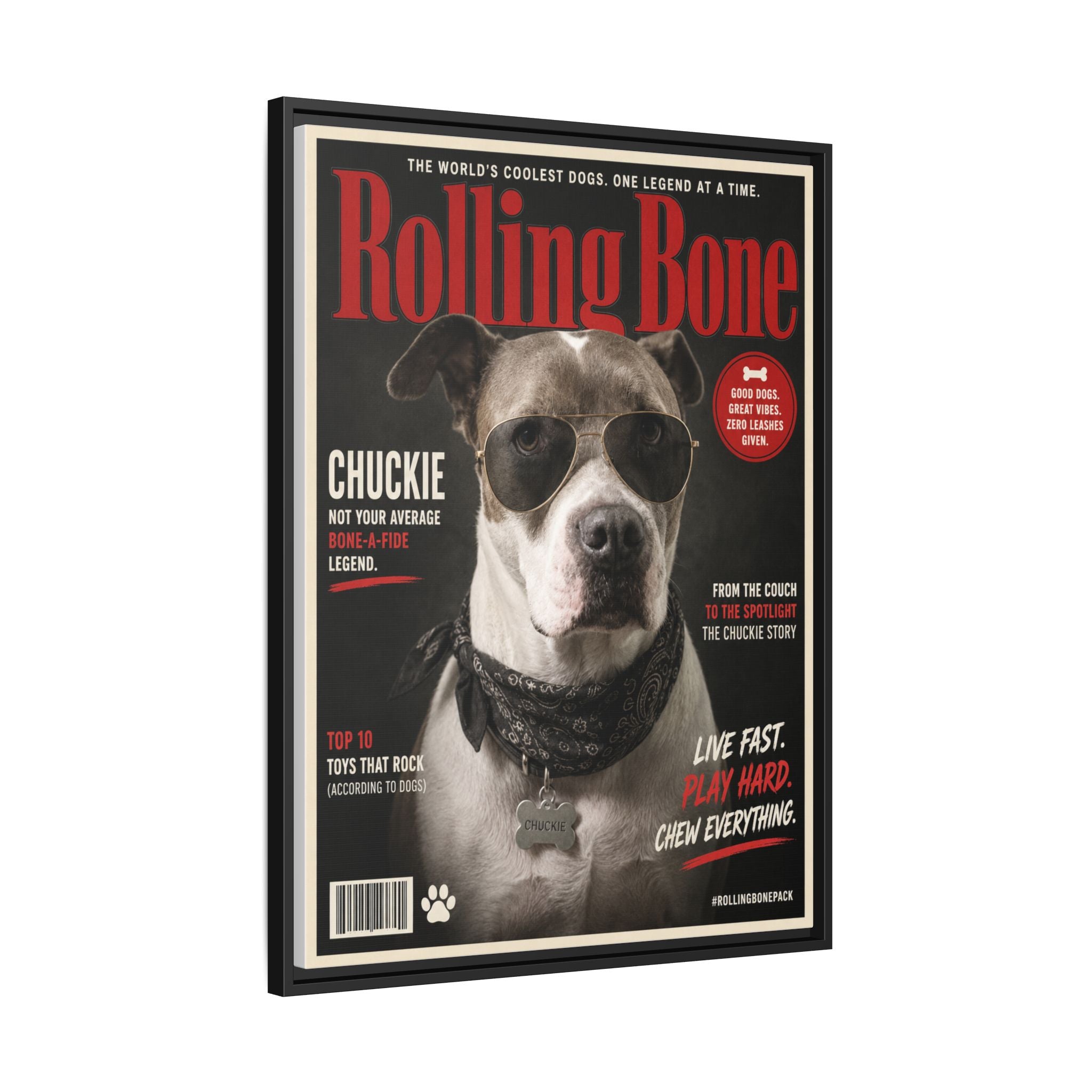 Rolling Bone Magazine Personalized Pet Framed Canvas — Custom Dog Portrait Framed Canvas Wall Art, Made to Order
