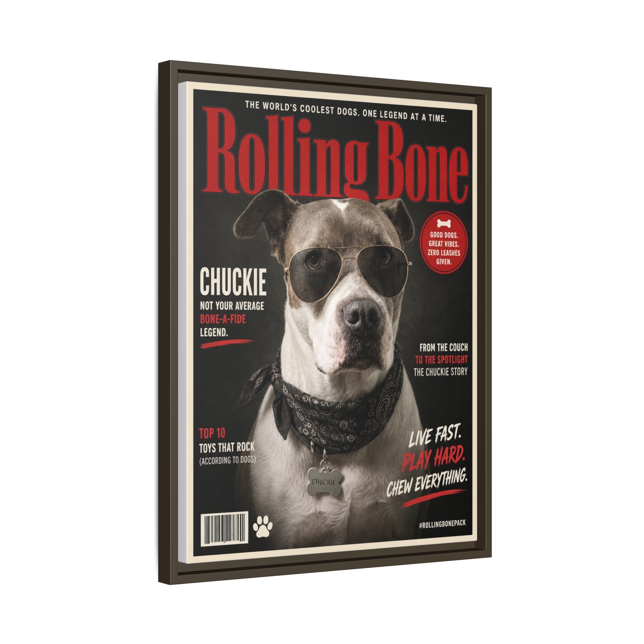 Rolling Bone Magazine Personalized Pet Framed Canvas — Custom Dog Portrait Framed Canvas Wall Art, Made to Order