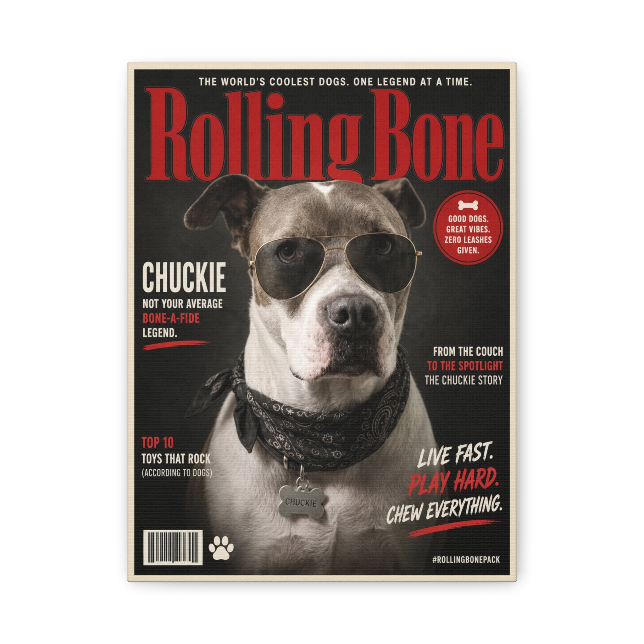 Rolling Bone Magazine Personalized Pet Canvas — Custom Dog Portrait Stretched Canvas Wall Art, Made to Order