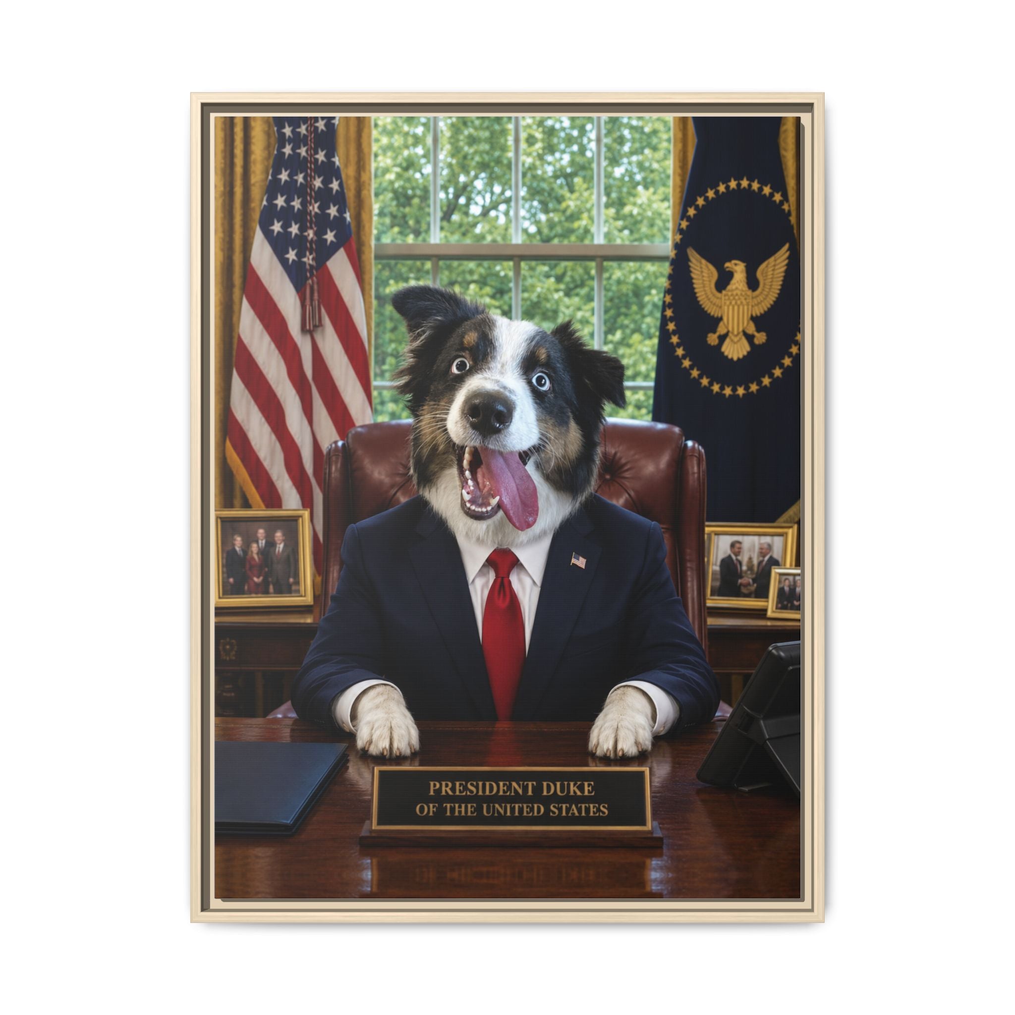 President Personalized Pet Framed Canvas — Custom Dog Portrait Framed Canvas Wall Art, Made to Order