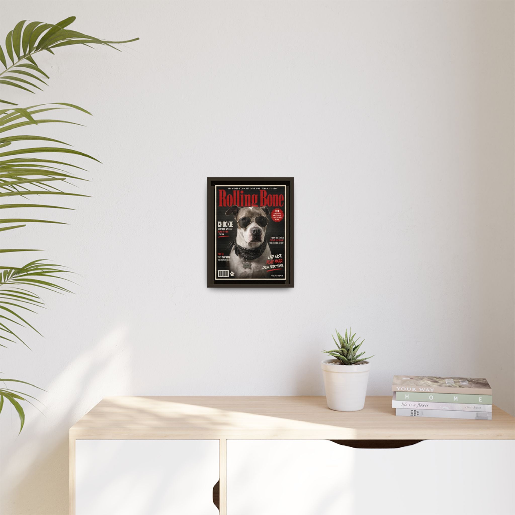 Rolling Bone Magazine Personalized Pet Framed Canvas — Custom Dog Portrait Framed Canvas Wall Art, Made to Order