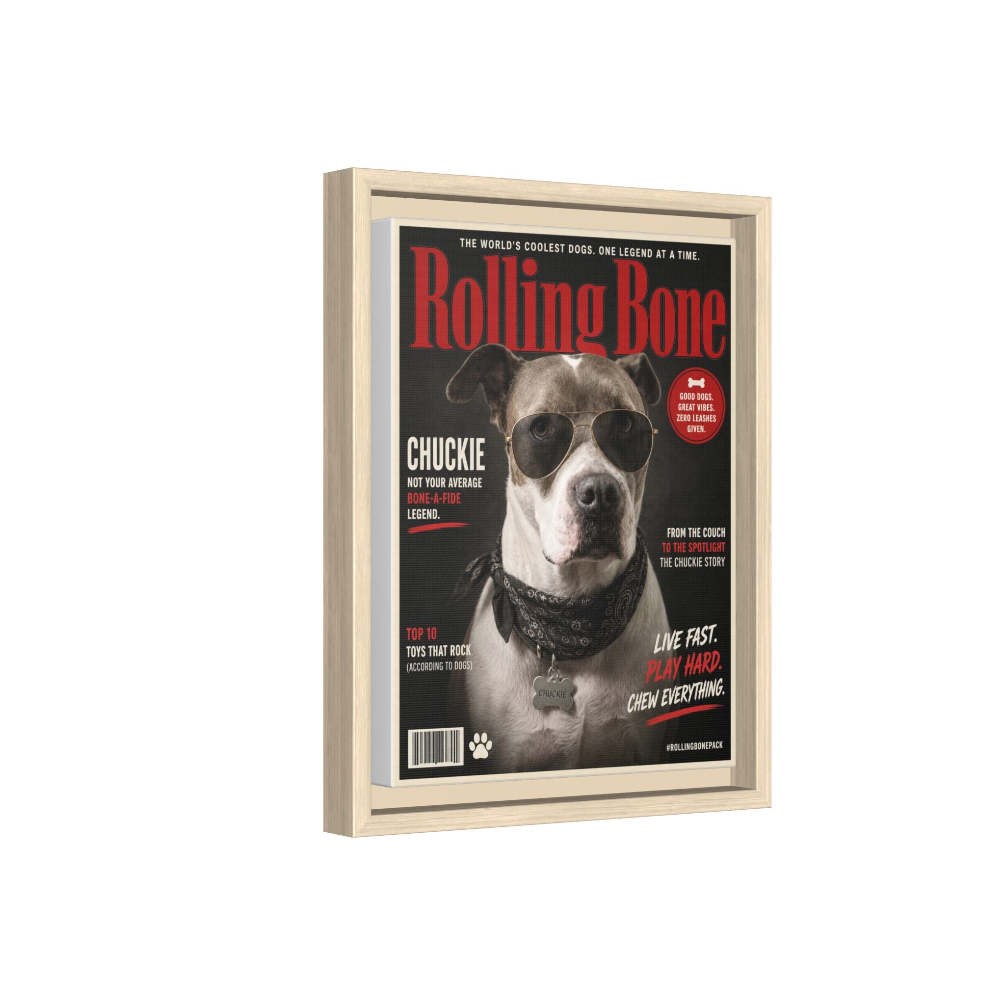 Rolling Bone Magazine Personalized Pet Framed Canvas — Custom Dog Portrait Framed Canvas Wall Art, Made to Order