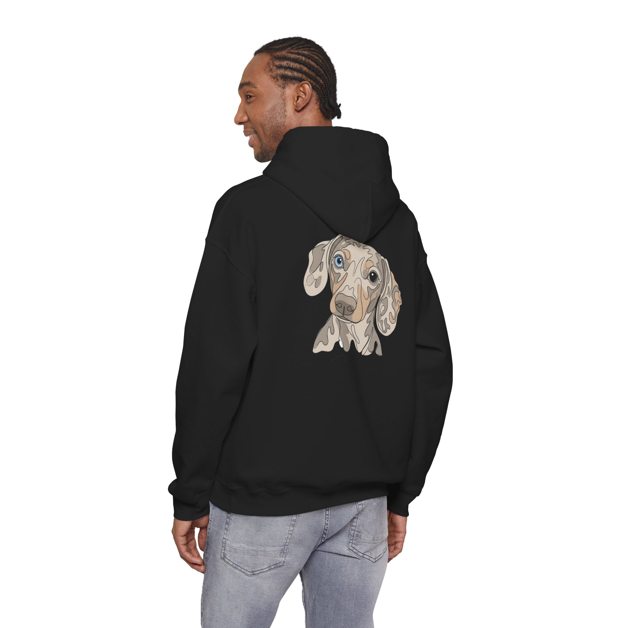 Romeo Personalized Dog Portrait Hoodie — "ROMEO" Front Text & Custom Back Pet Illustration
