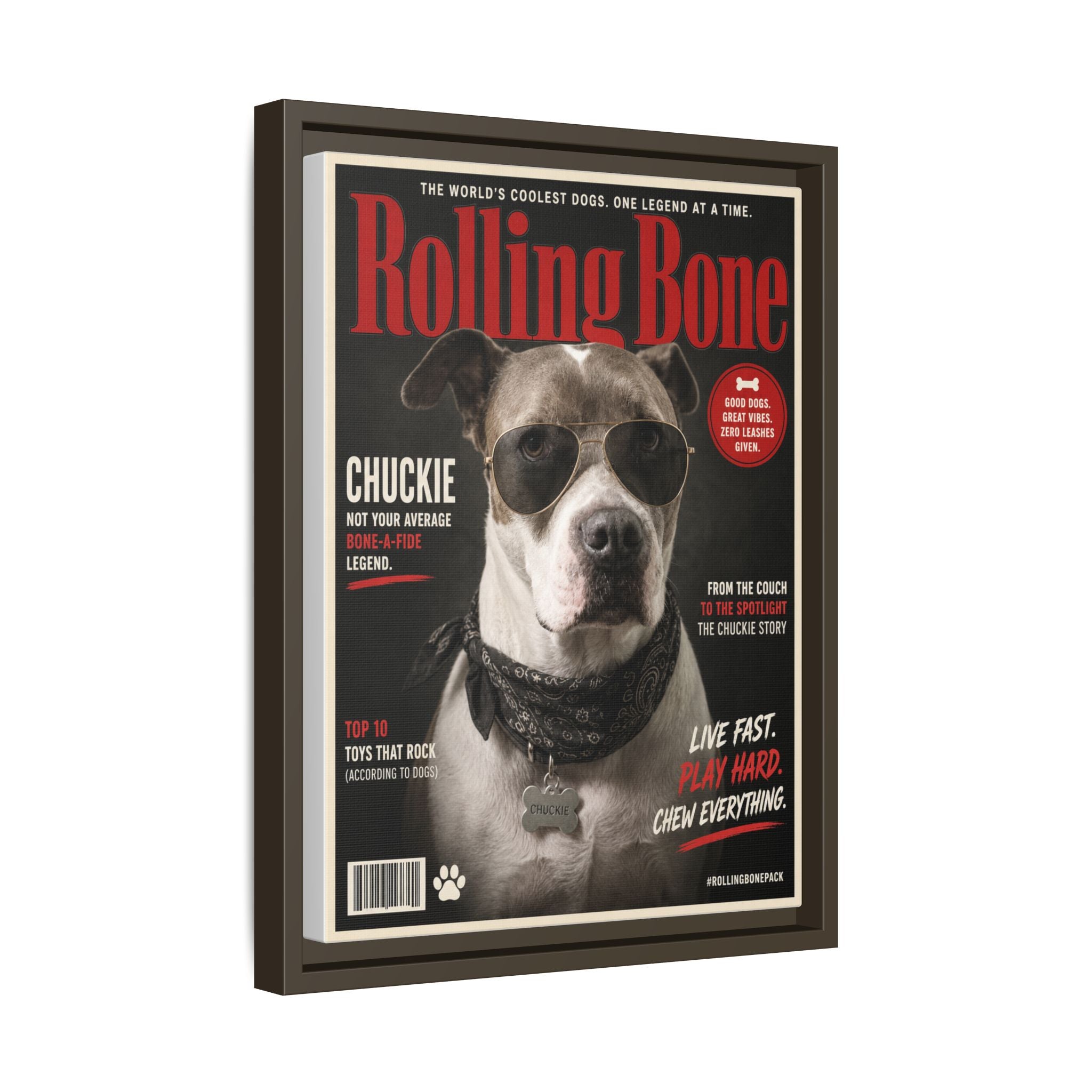 Rolling Bone Magazine Personalized Pet Framed Canvas — Custom Dog Portrait Framed Canvas Wall Art, Made to Order