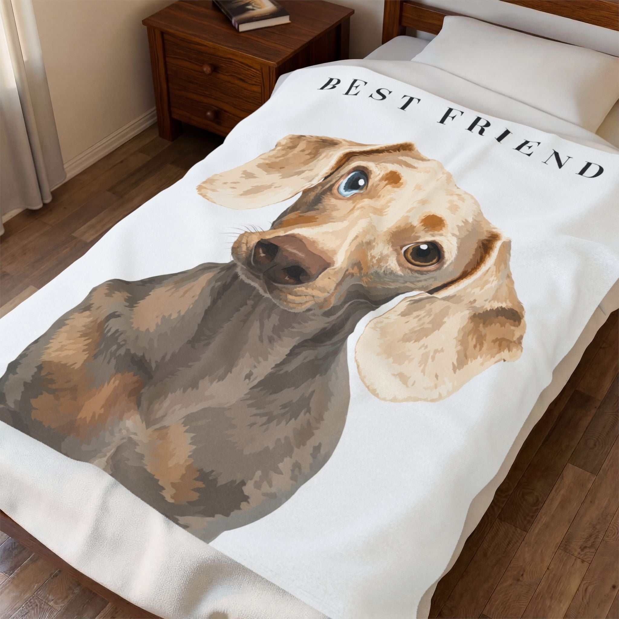 Modern Portrait Personalized Pet Blanket — Minimal Custom Pet Art Velveteen Plush Throw, 3 Sizes