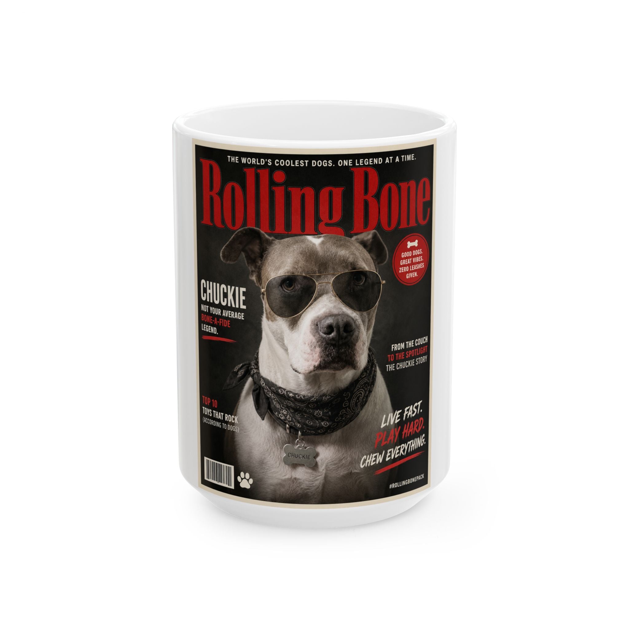 Rolling Bone Magazine Personalized Dog Ceramic Mug — Funny Cover Star Pet Coffee Cup, 11oz & 15oz
