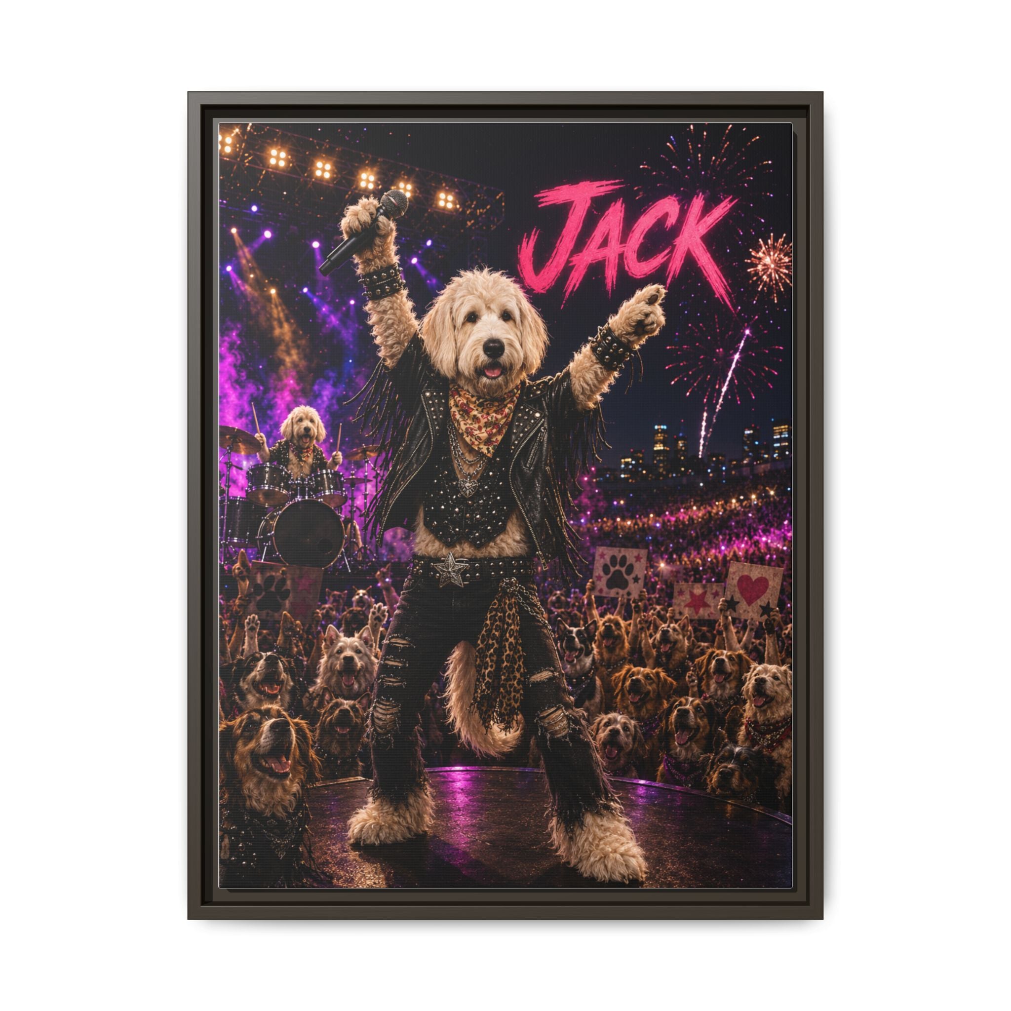 Rockstar Personalized Pet Framed Canvas — Custom Dog Portrait Framed Canvas Wall Art, Made to Order