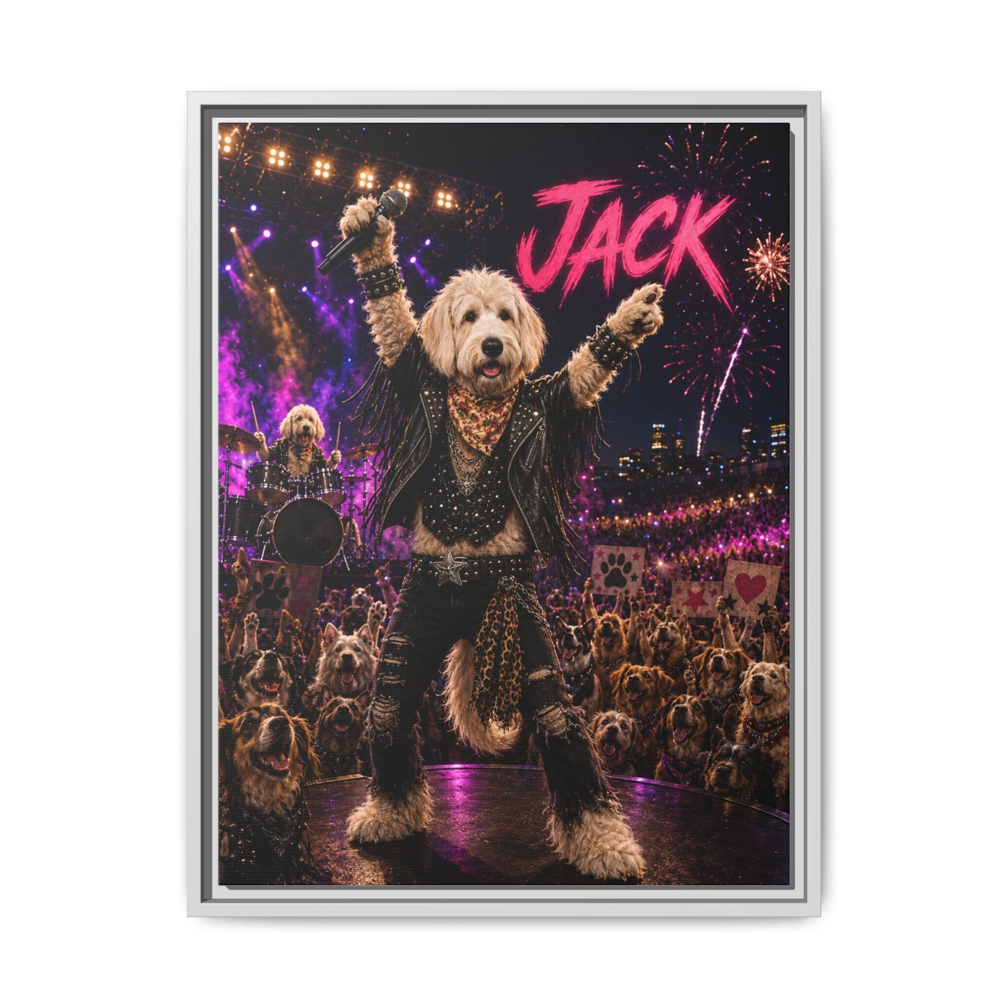 Rockstar Personalized Pet Framed Canvas — Custom Dog Portrait Framed Canvas Wall Art, Made to Order