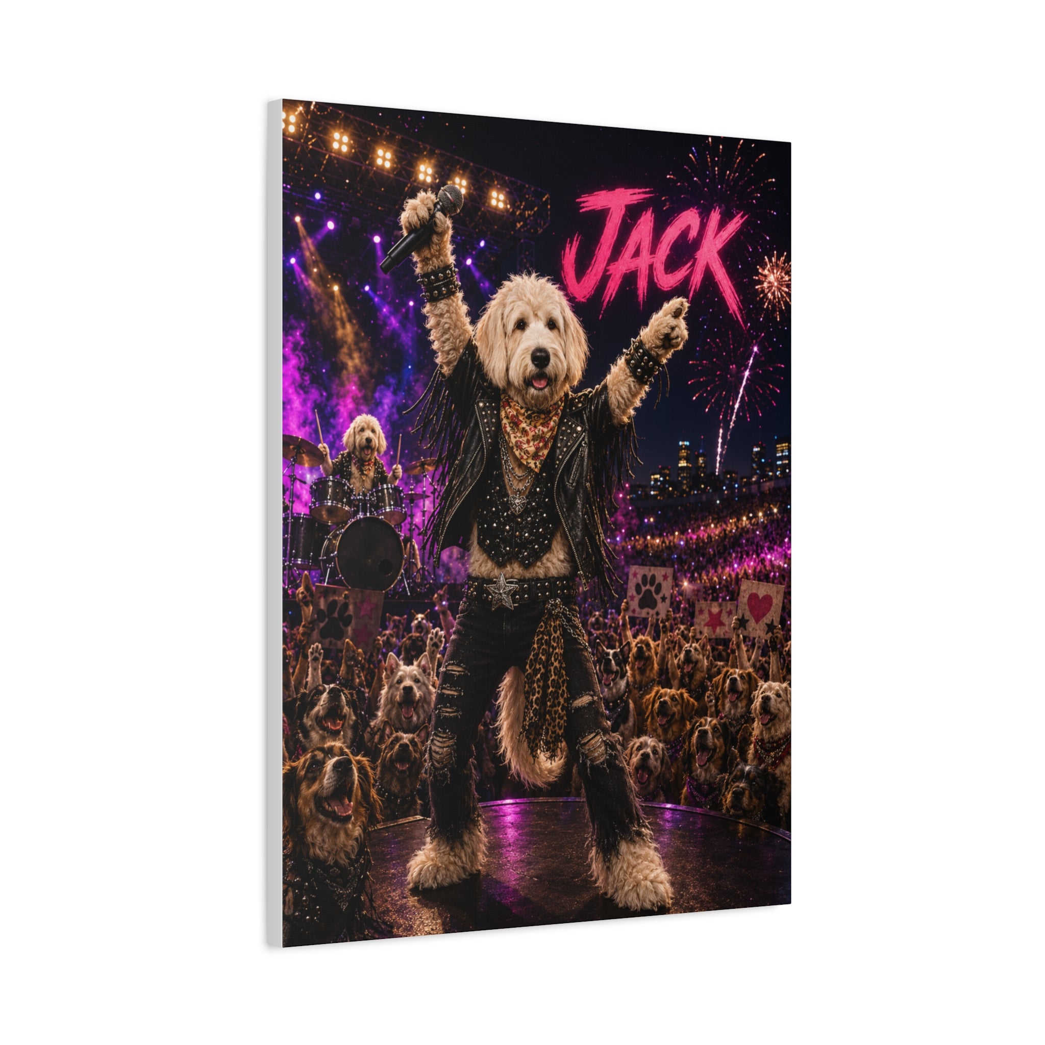 Rockstar Personalized Pet Canvas — Custom Dog Portrait Stretched Canvas Wall Art, Made to Order