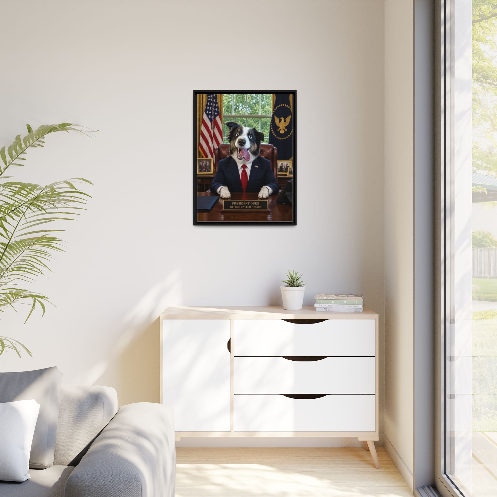 President Personalized Pet Framed Canvas — Custom Dog Portrait Framed Canvas Wall Art, Made to Order