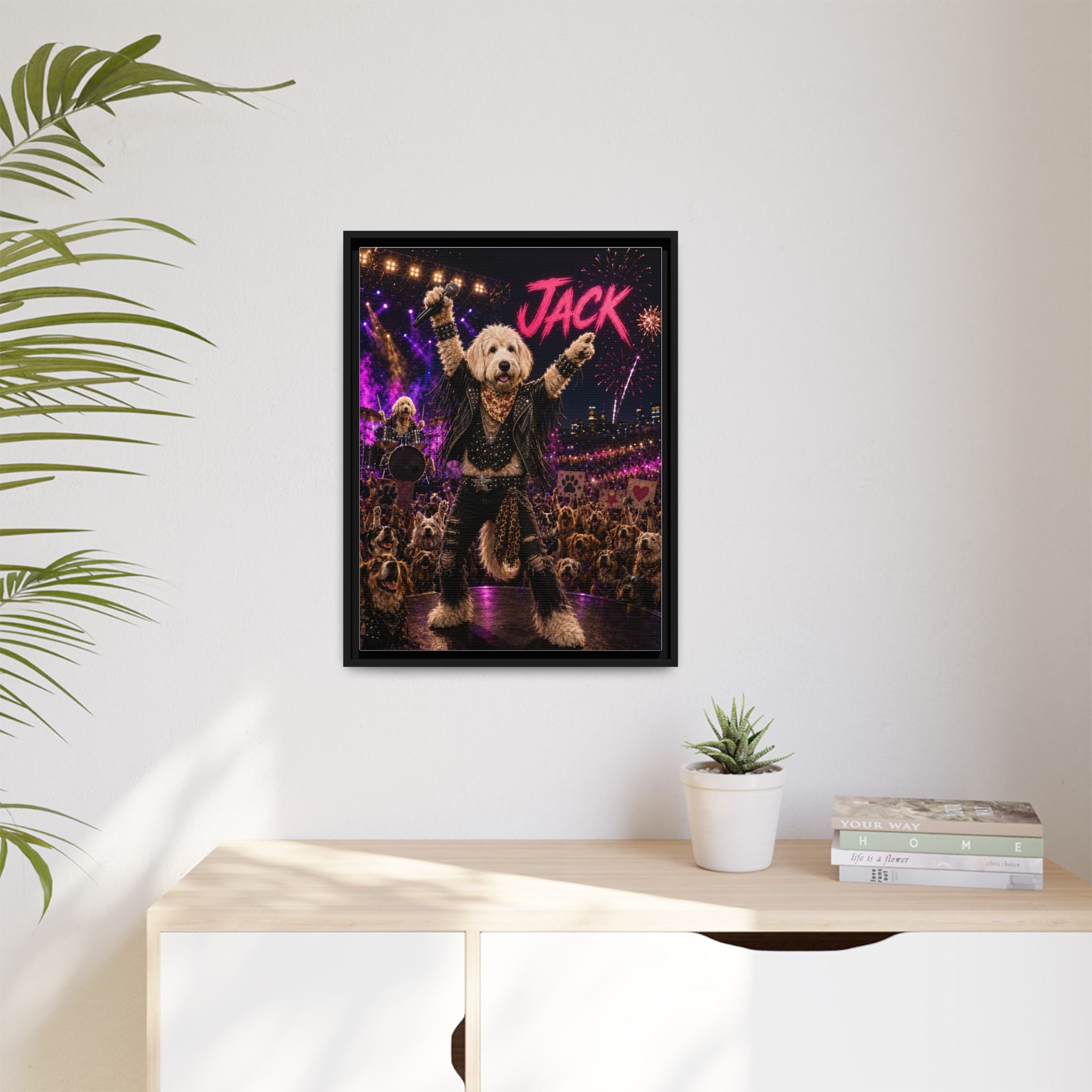 Rockstar Personalized Pet Framed Canvas — Custom Dog Portrait Framed Canvas Wall Art, Made to Order
