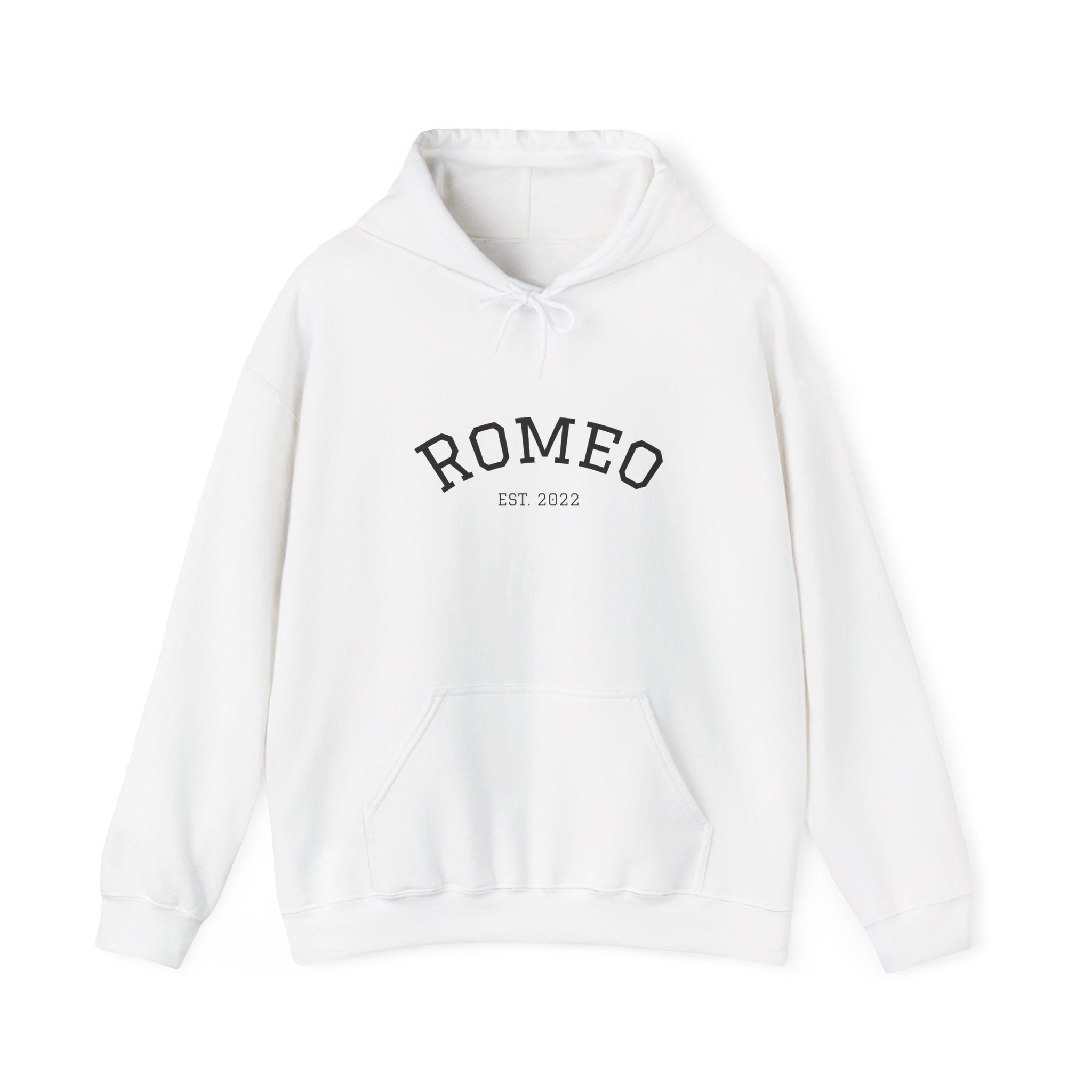 Romeo Personalized Dog Portrait Hoodie — "ROMEO" Front Text & Custom Back Pet Illustration