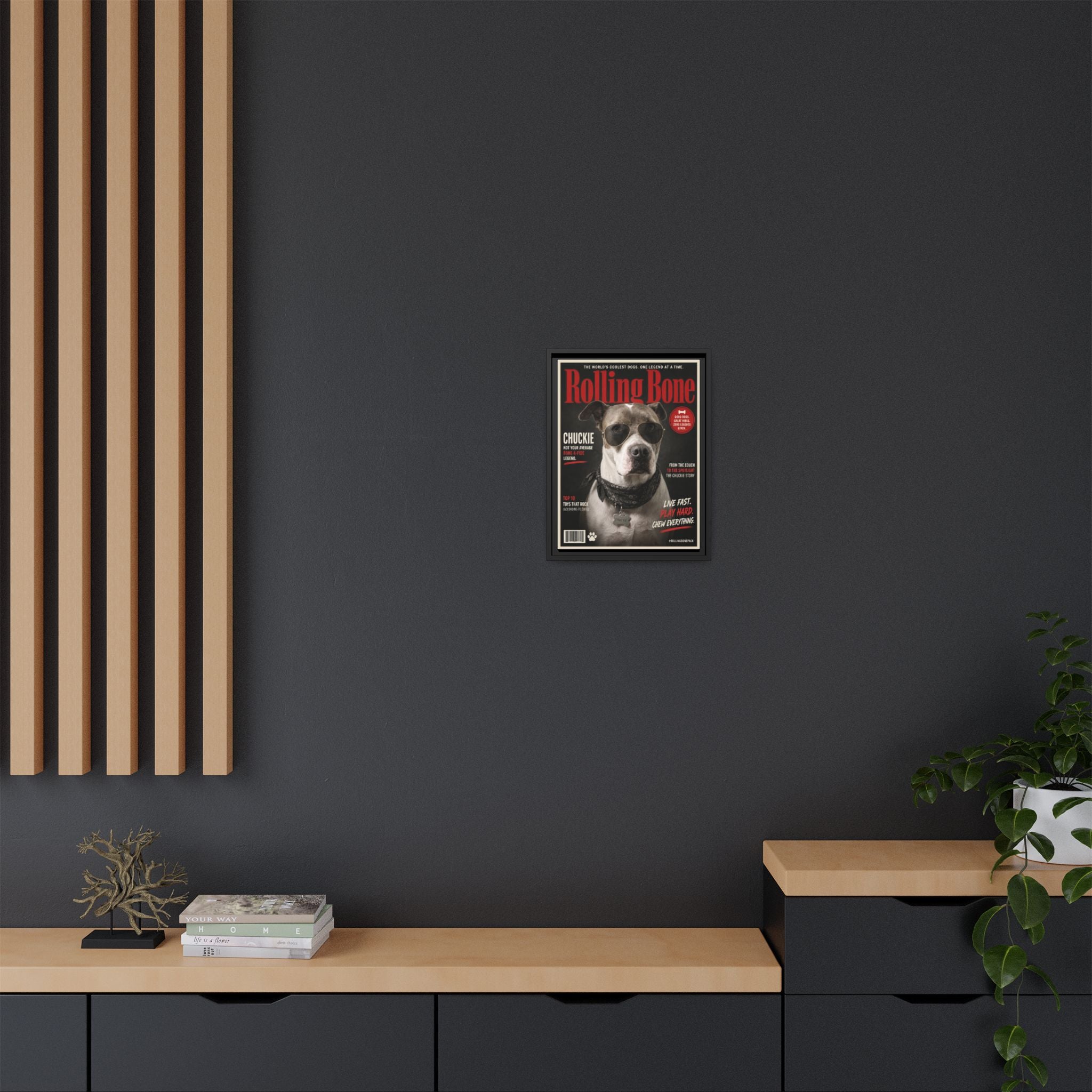 Rolling Bone Magazine Personalized Pet Framed Canvas — Custom Dog Portrait Framed Canvas Wall Art, Made to Order