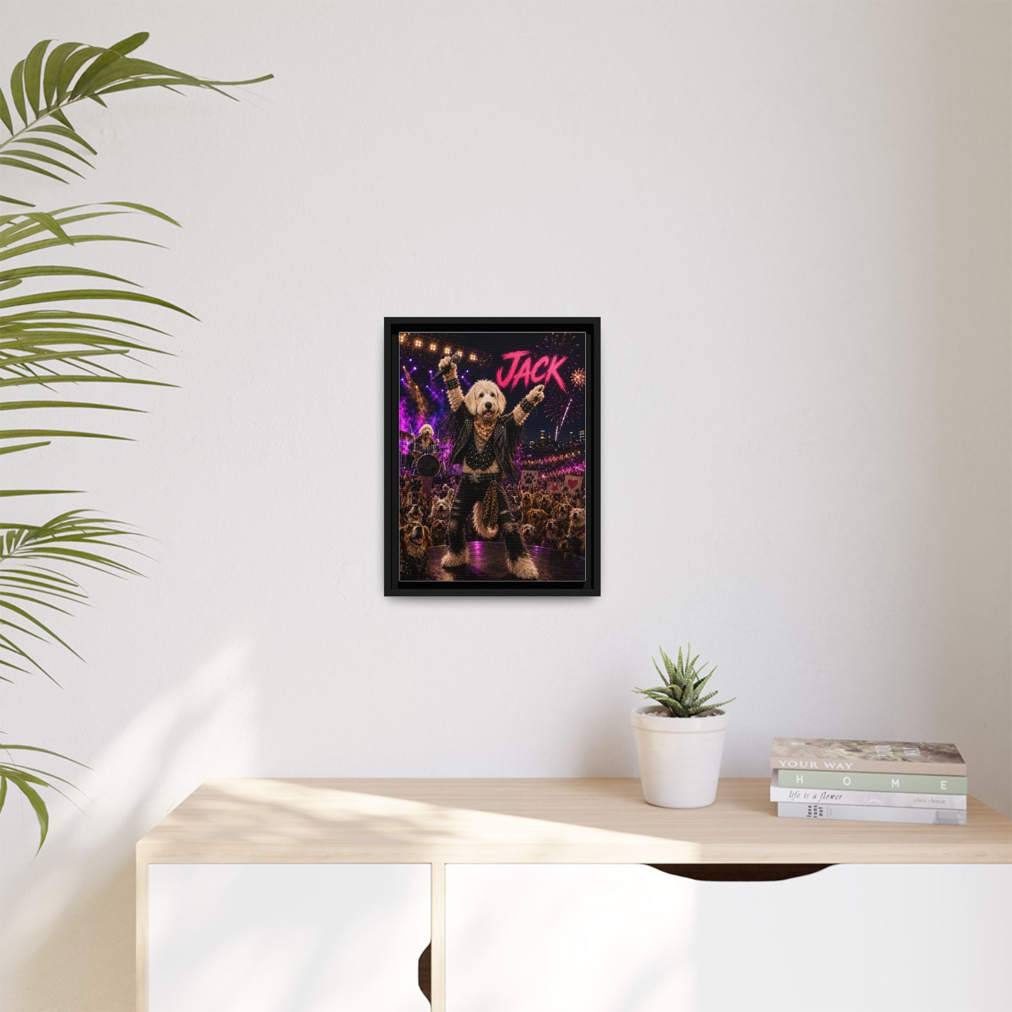 Rockstar Personalized Pet Framed Canvas — Custom Dog Portrait Framed Canvas Wall Art, Made to Order
