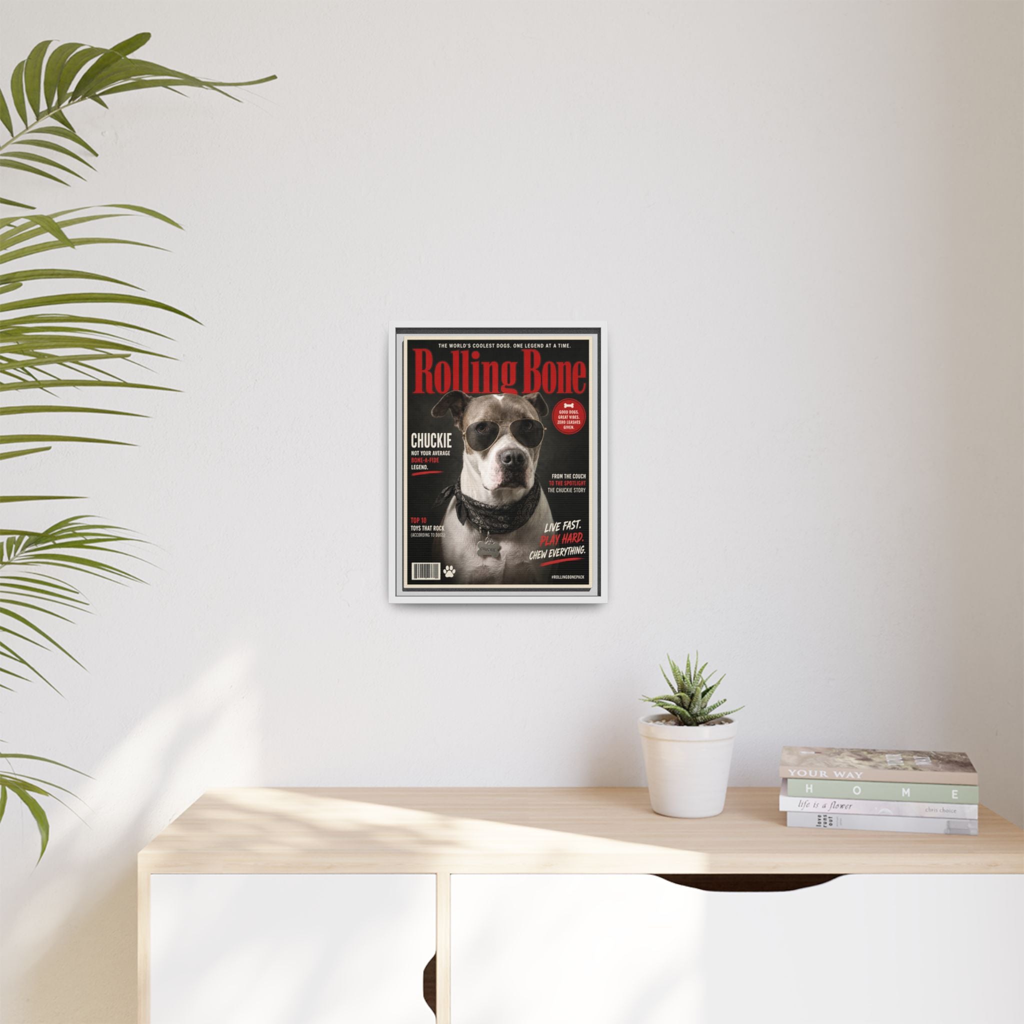 Rolling Bone Magazine Personalized Pet Framed Canvas — Custom Dog Portrait Framed Canvas Wall Art, Made to Order