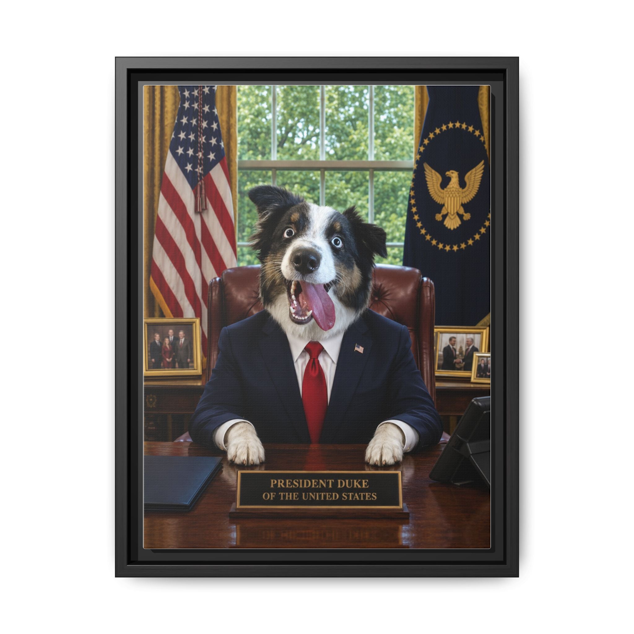 President Personalized Pet Framed Canvas — Custom Dog Portrait Framed Canvas Wall Art, Made to Order