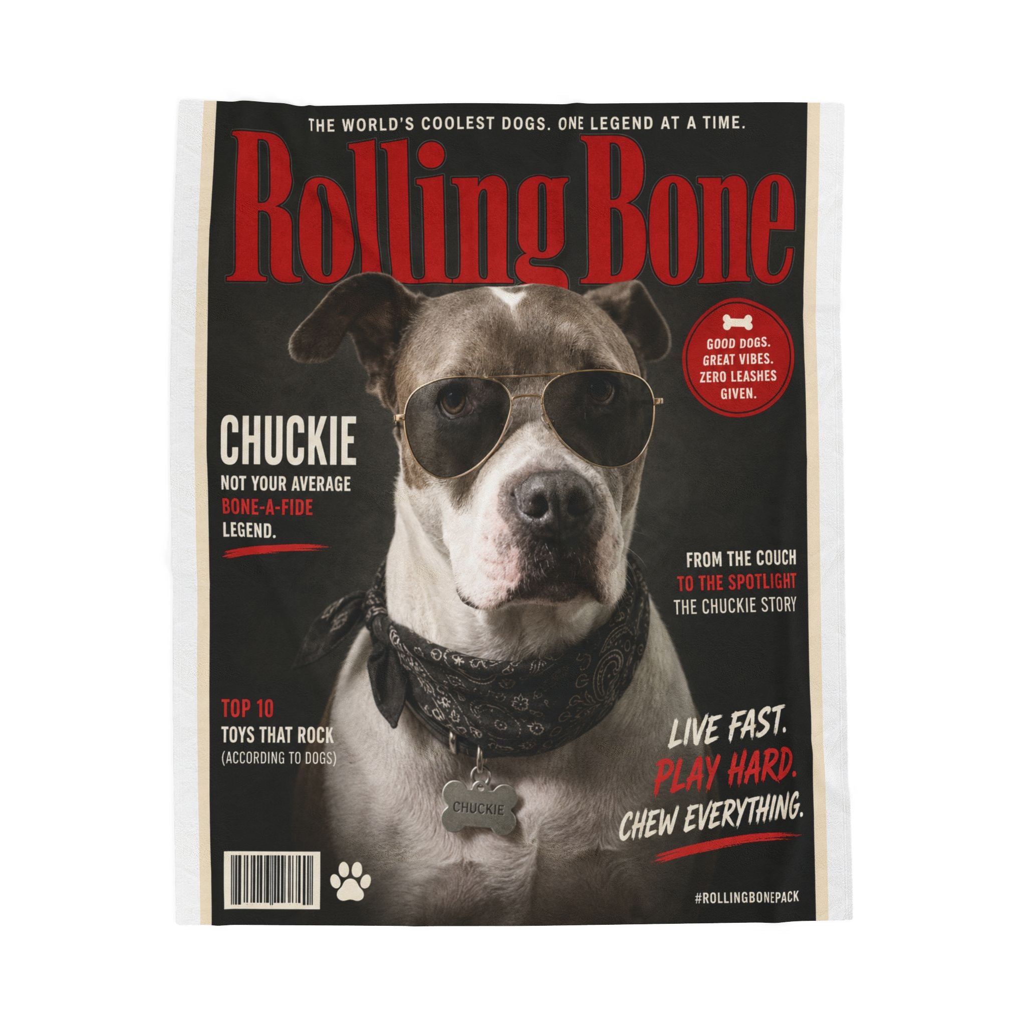 Rolling Bone Magazine Personalized Pet Blanket — Funny Cover Star Pet Velveteen Plush Throw, 3 Sizes