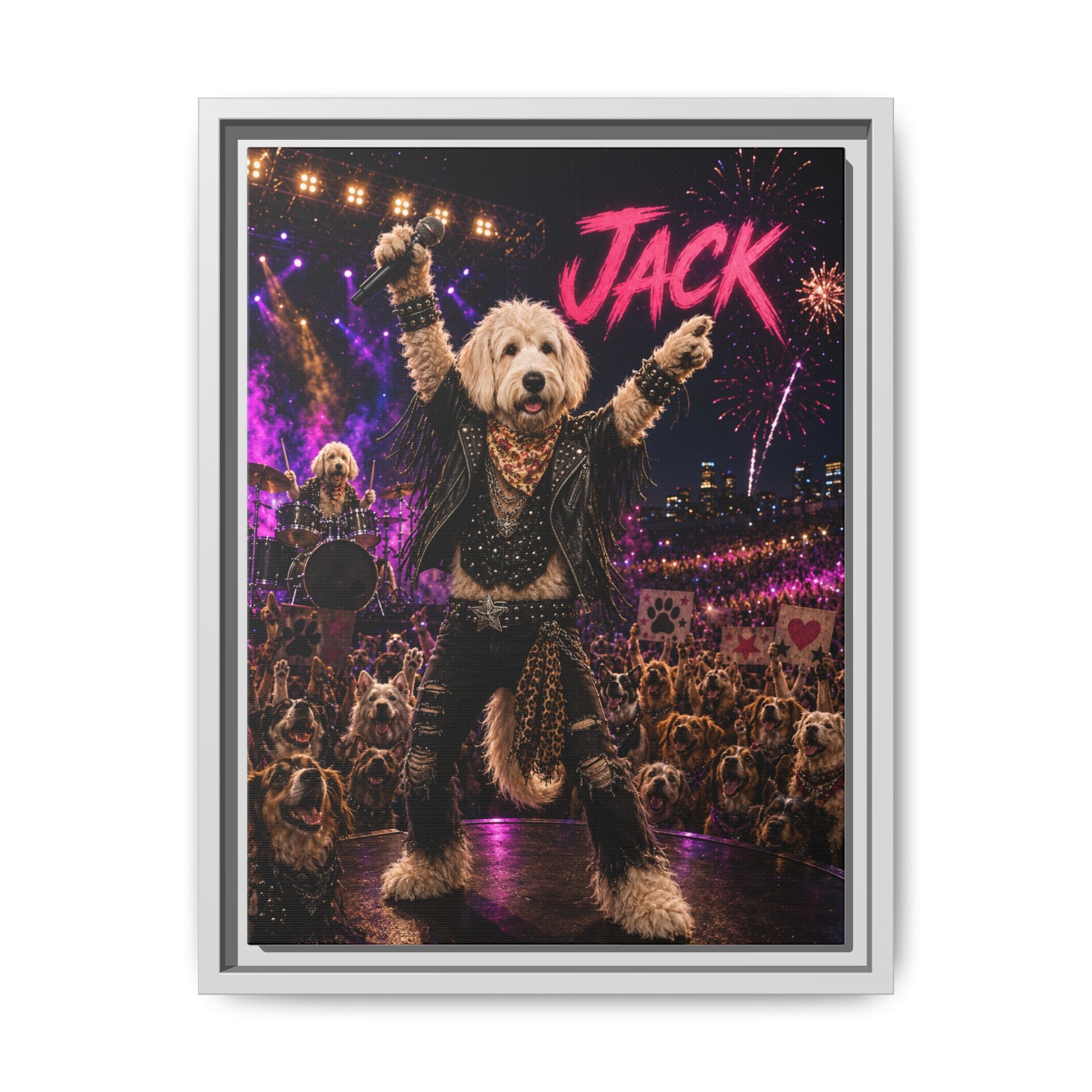 Rockstar Personalized Pet Framed Canvas — Custom Dog Portrait Framed Canvas Wall Art, Made to Order