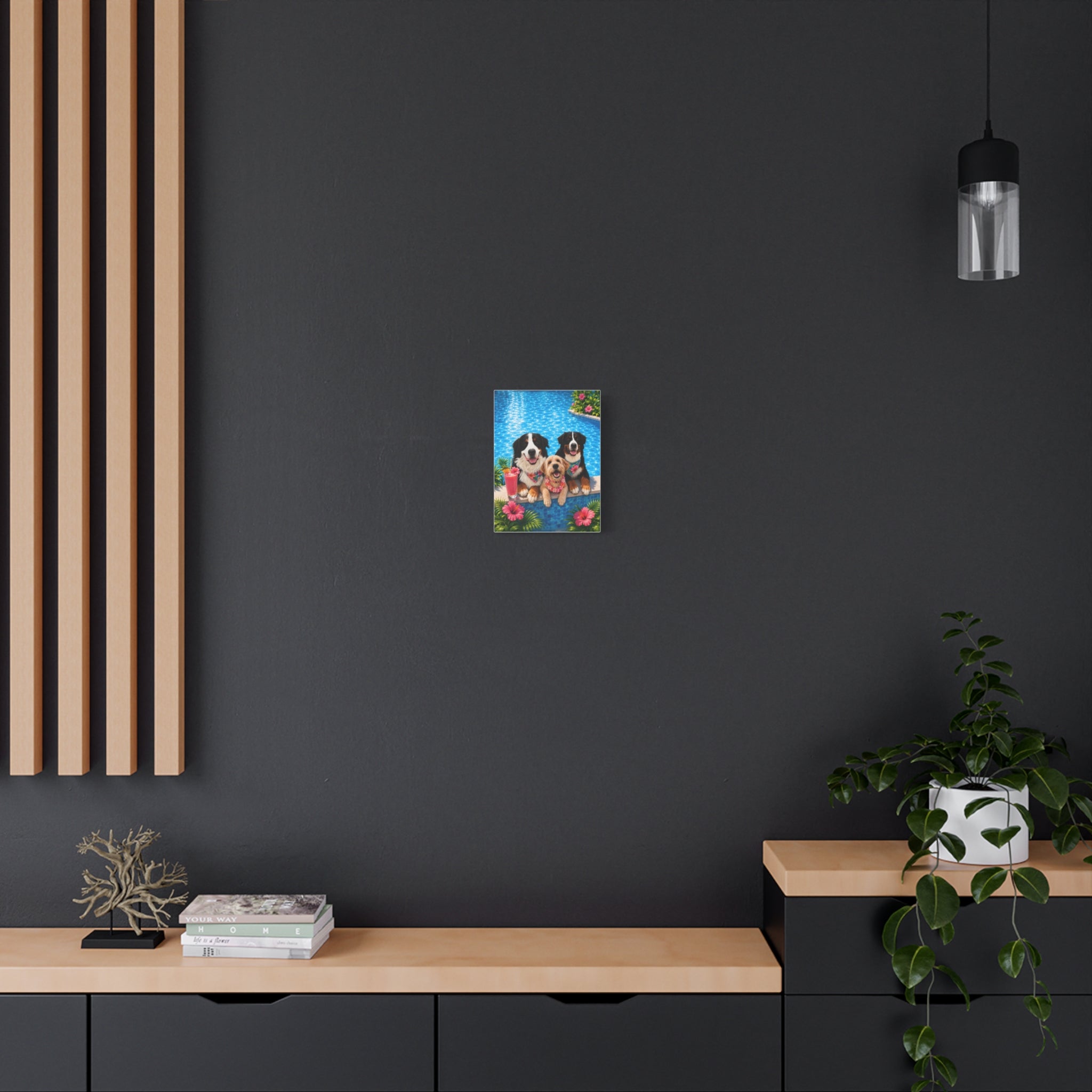 Pool Pawty Personalized Pet Canvas — Custom Tropical Portrait Stretched Canvas Wall Art, 1-3 Pets