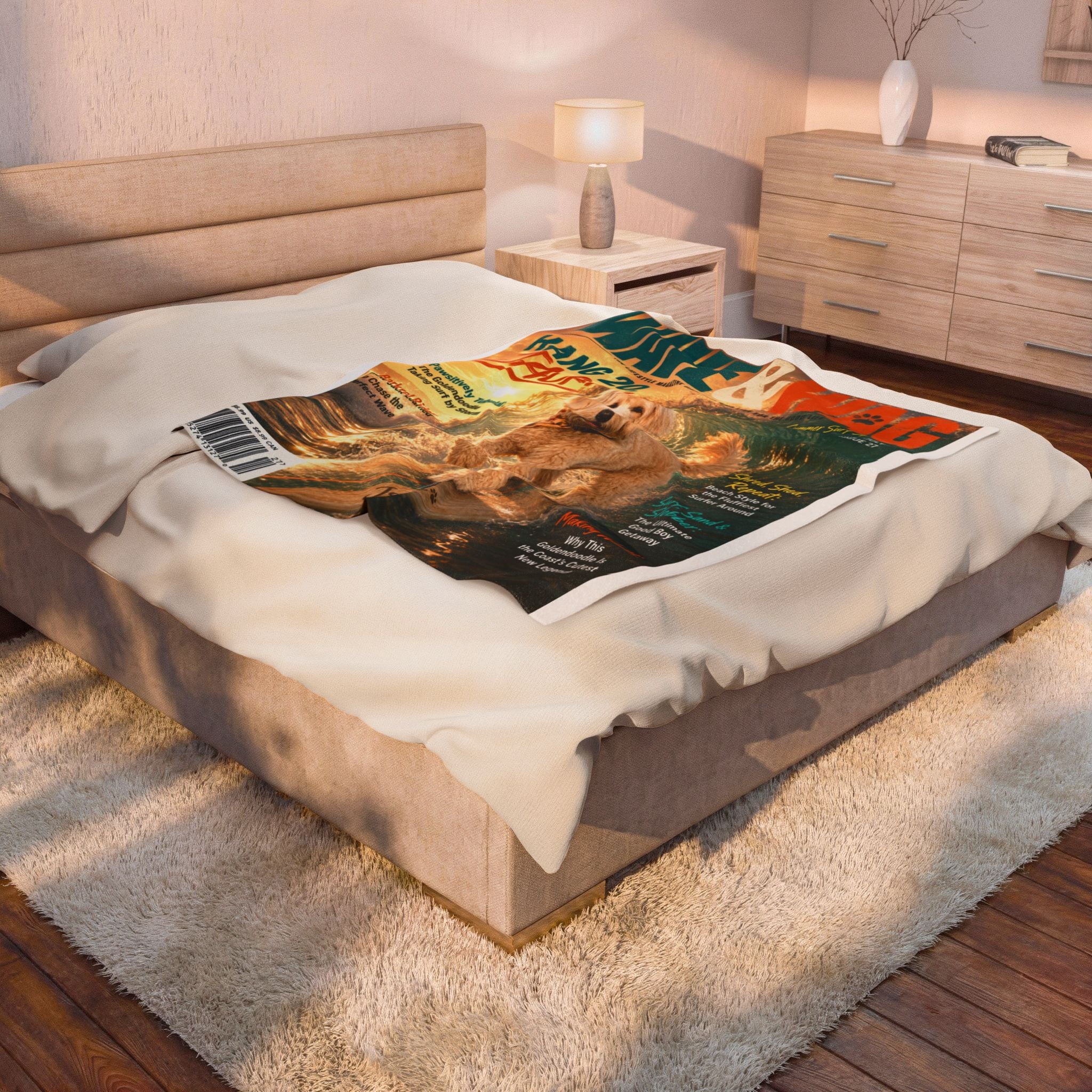 Wave & Wag Personalized Pet Blanket — Custom Surf Magazine Cover Velveteen Plush Throw, 3 Sizes